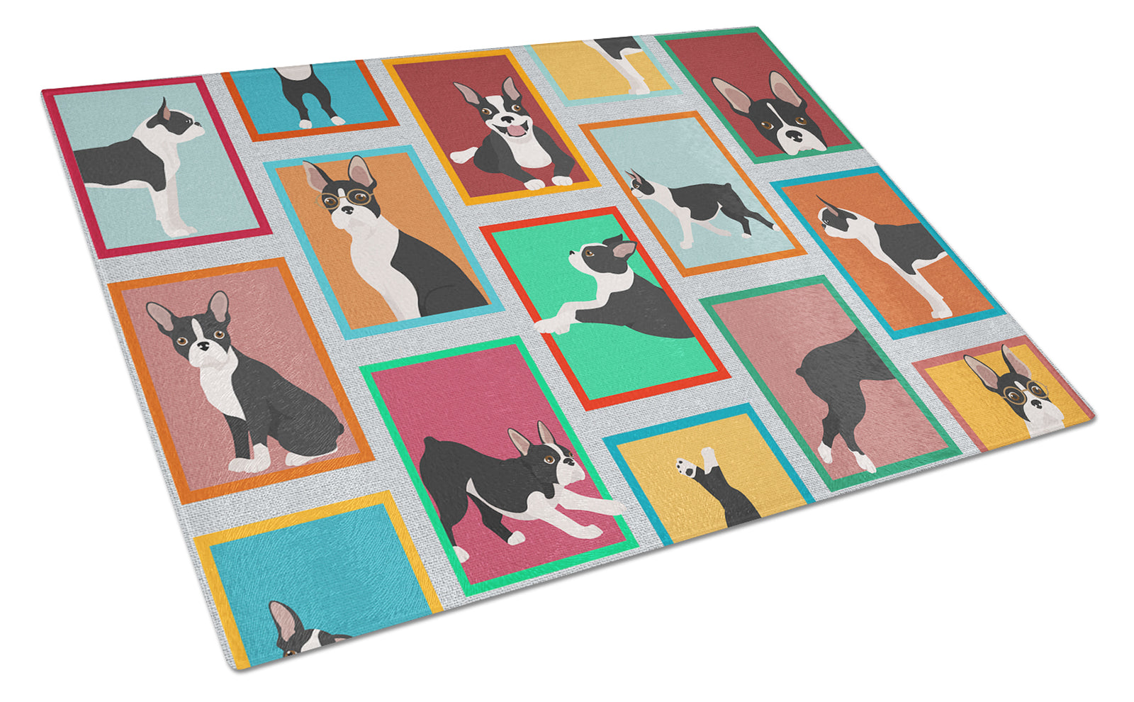Caroline's Treasures Lots of Boston Terrier Glass Cutting Boards – Durable, Decorative Kitchen Art Large