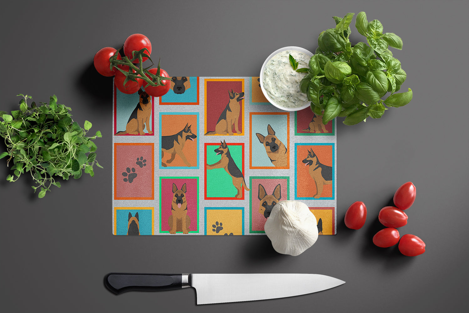 Lots of German Shepherd Glass Cutting Board Large - the-store.com
