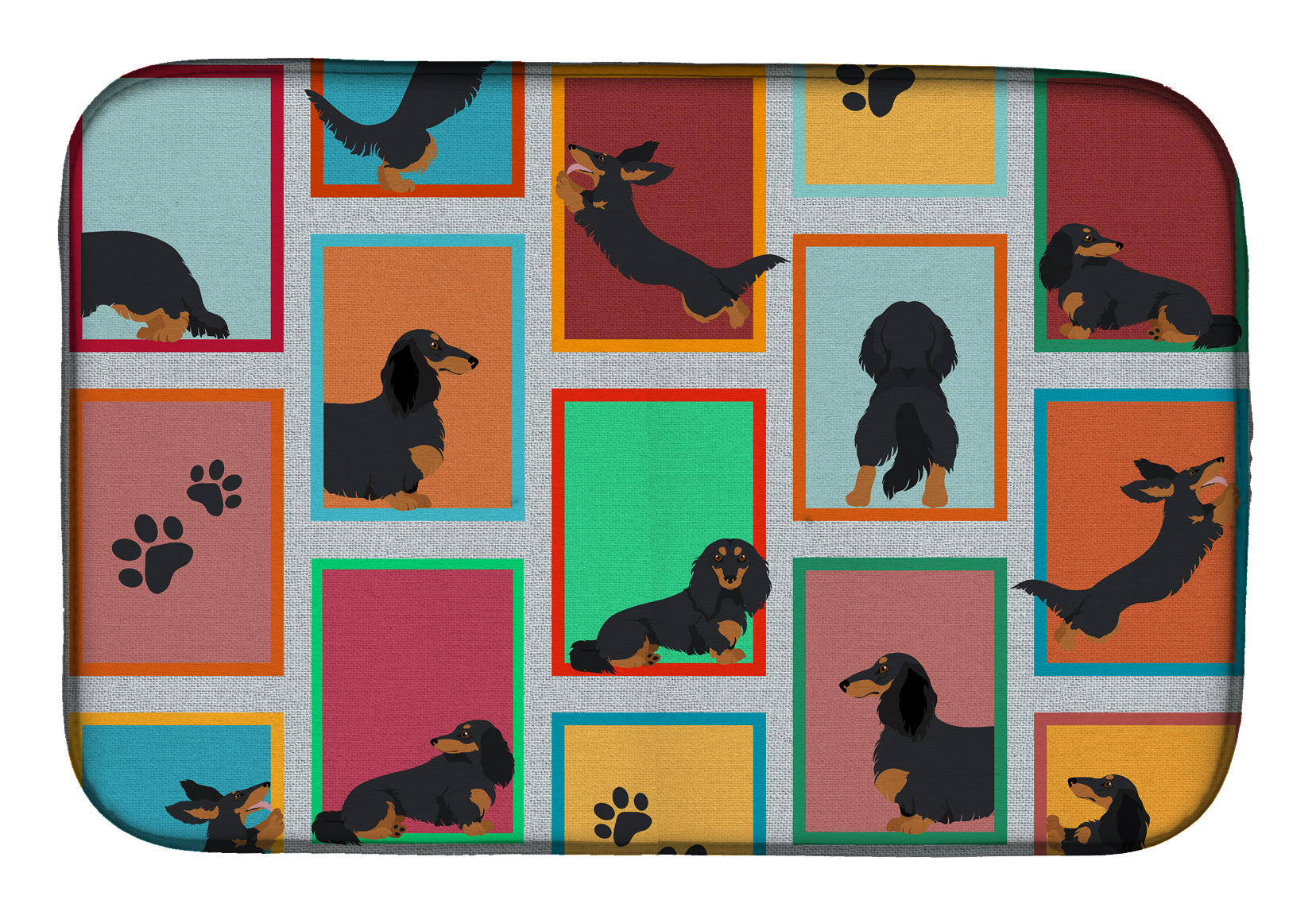 Lots of Longhaired Black Tan Dachshund Dish Drying Mat  the-store.com.