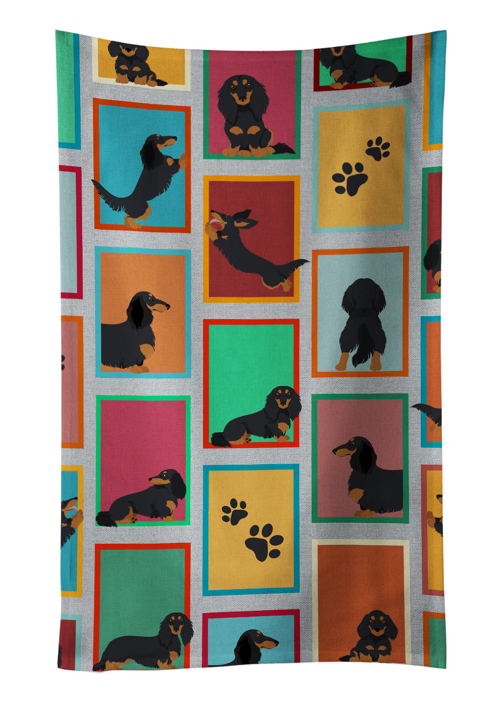 Buy this Lots of Longhaired Black Tan Dachshund Kitchen Towel