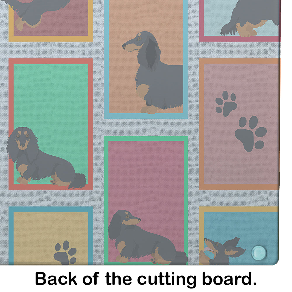 Lots of Longhaired Black Tan Dachshund Glass Cutting Board Large - the-store.com