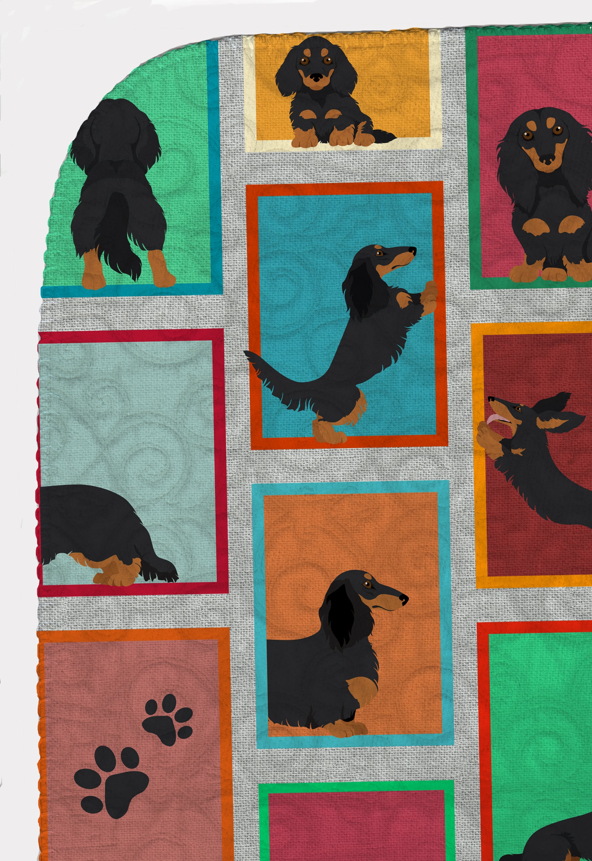 Lots of Longhaired Black Tan Dachshund Quilted Blanket 50x60 - the-store.com