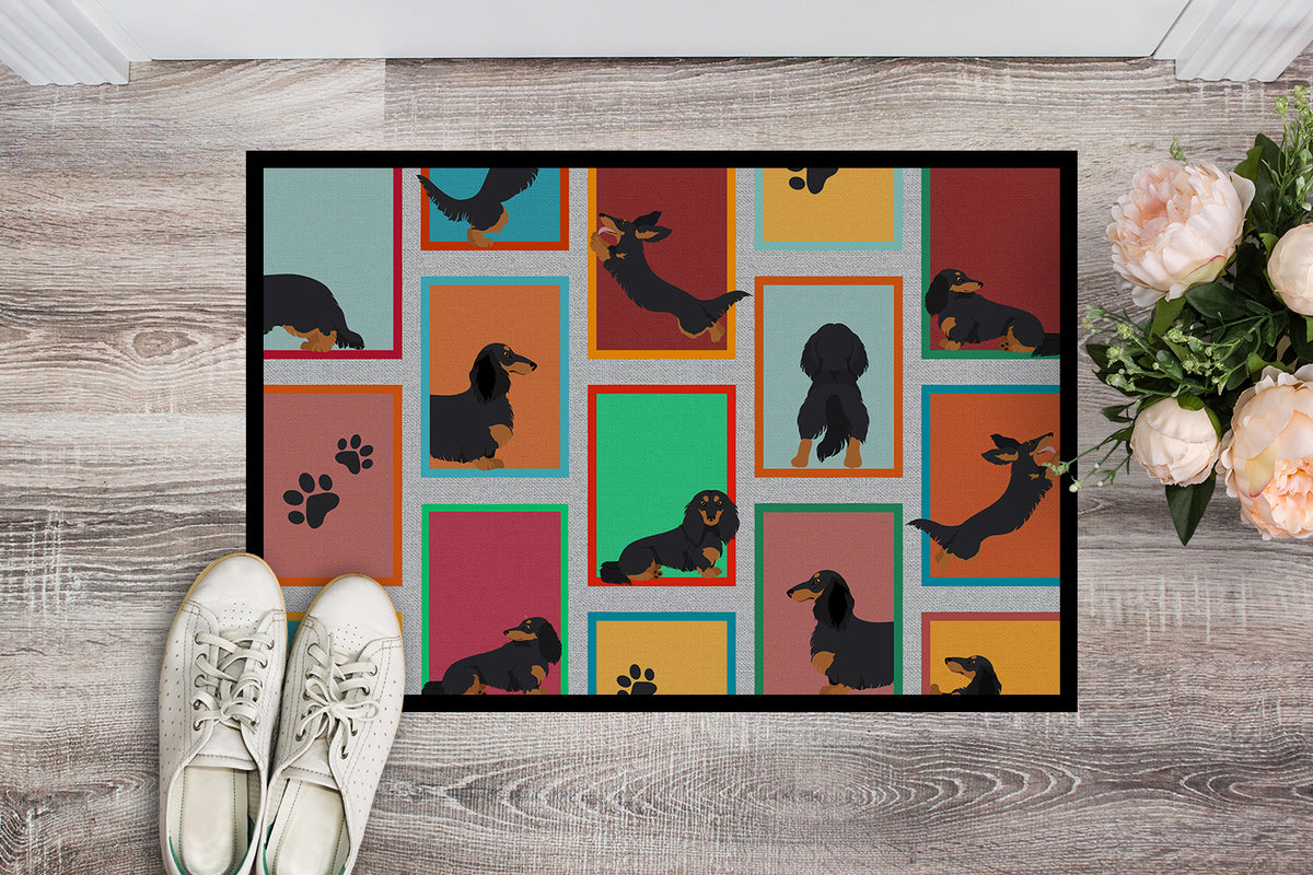 Caroline's Treasures Lots of Longhaired Black Tan Dachshund Doormat - 18x27 Decorative Floor Mat – Indoor/Outdoor Rug with Artistic Flair