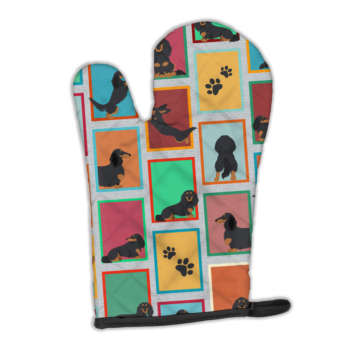 Lots of Longhaired Black Tan Dachshund Oven Mitt