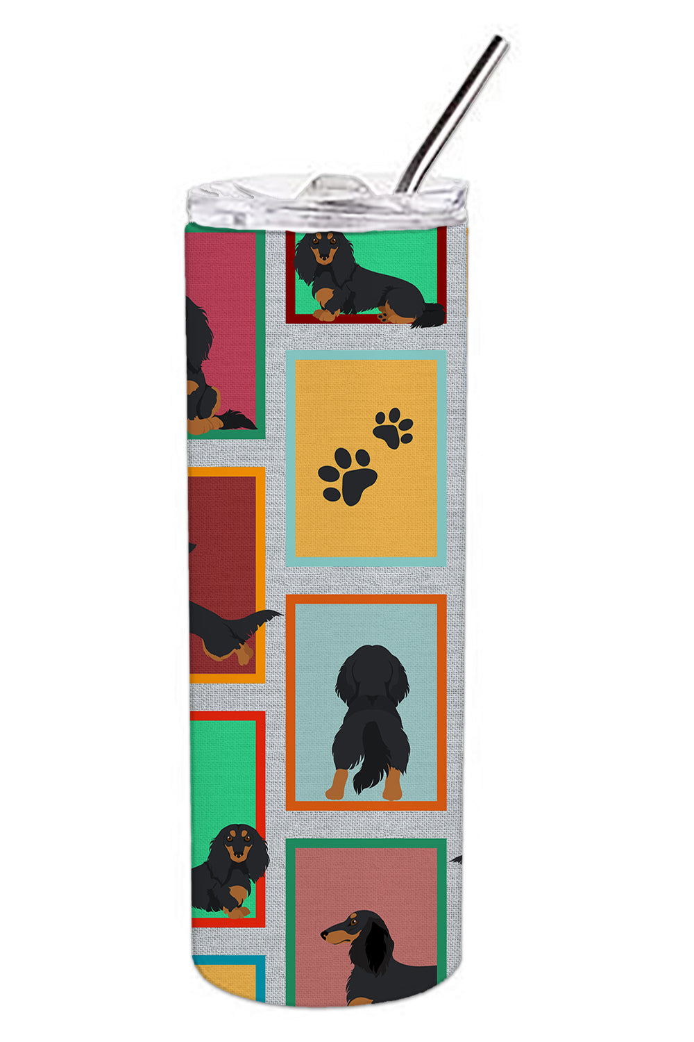 Lots of Longhaired Black Tan Dachshund Stainless Steel 20 oz Skinny Tumbler - the-store.com