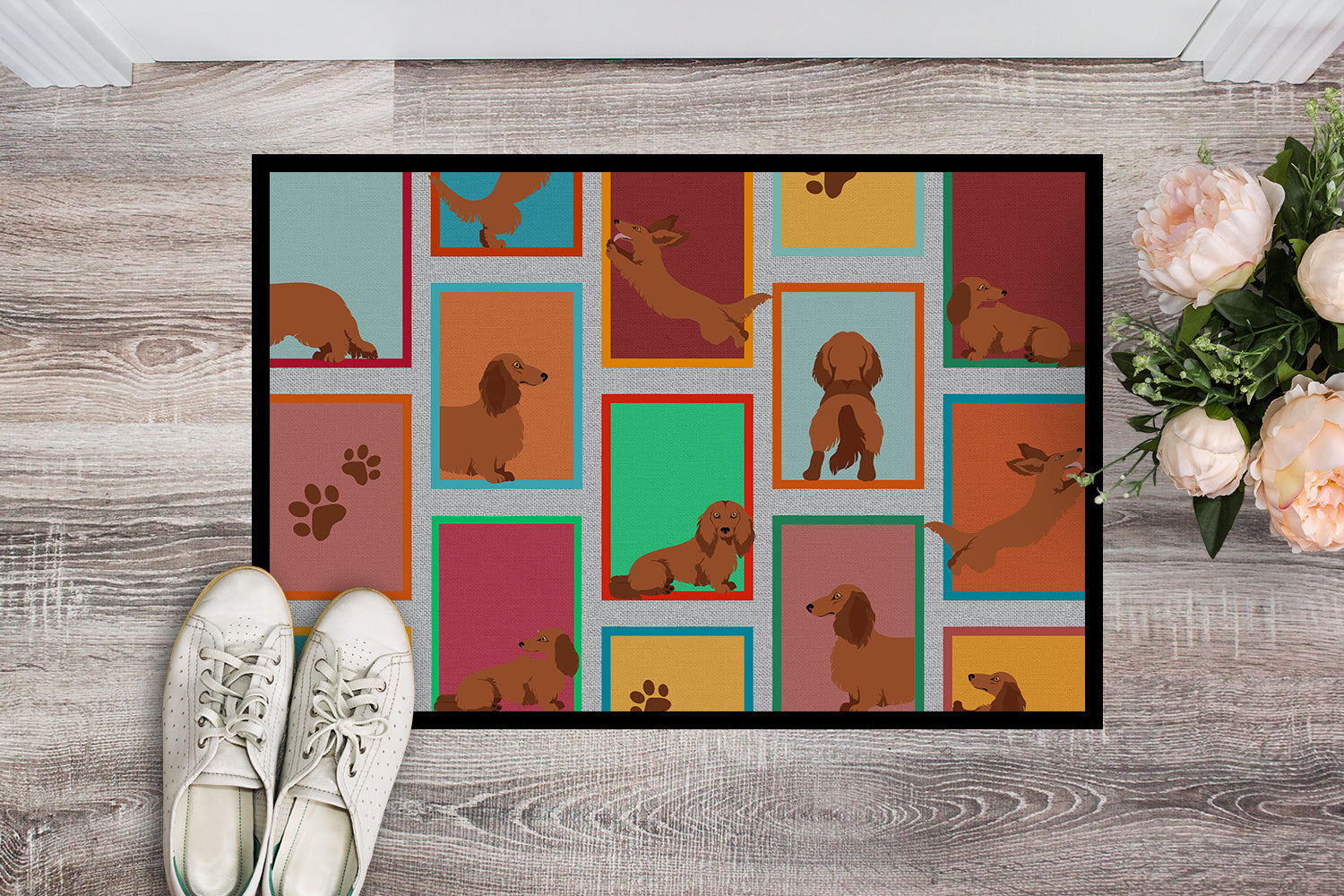 Lots of Longhaired Red Dachshund Indoor or Outdoor Mat 24x36 - the-store.com