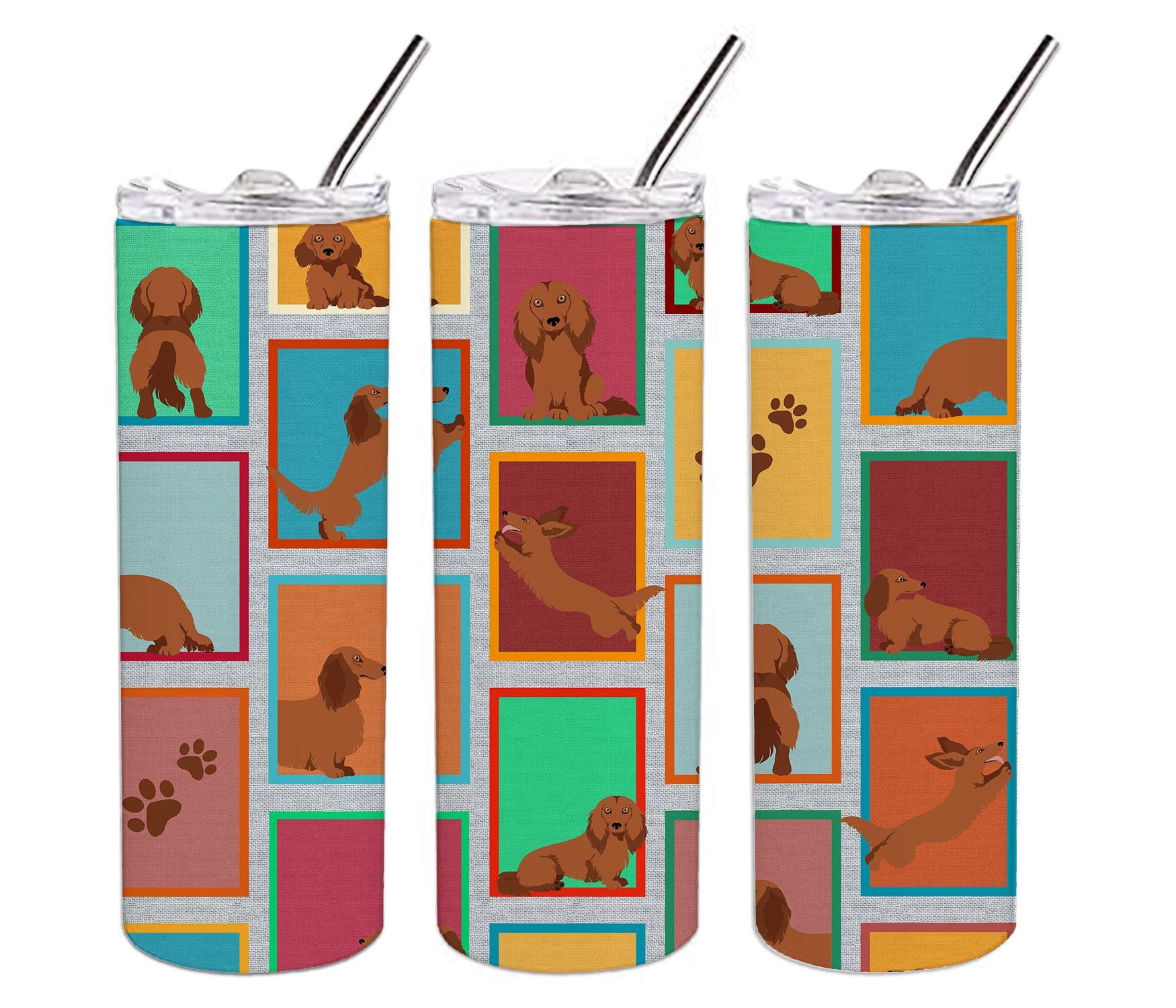 Lots of Longhaired Red Dachshund Stainless Steel 20 oz Skinny Tumbler - the-store.com