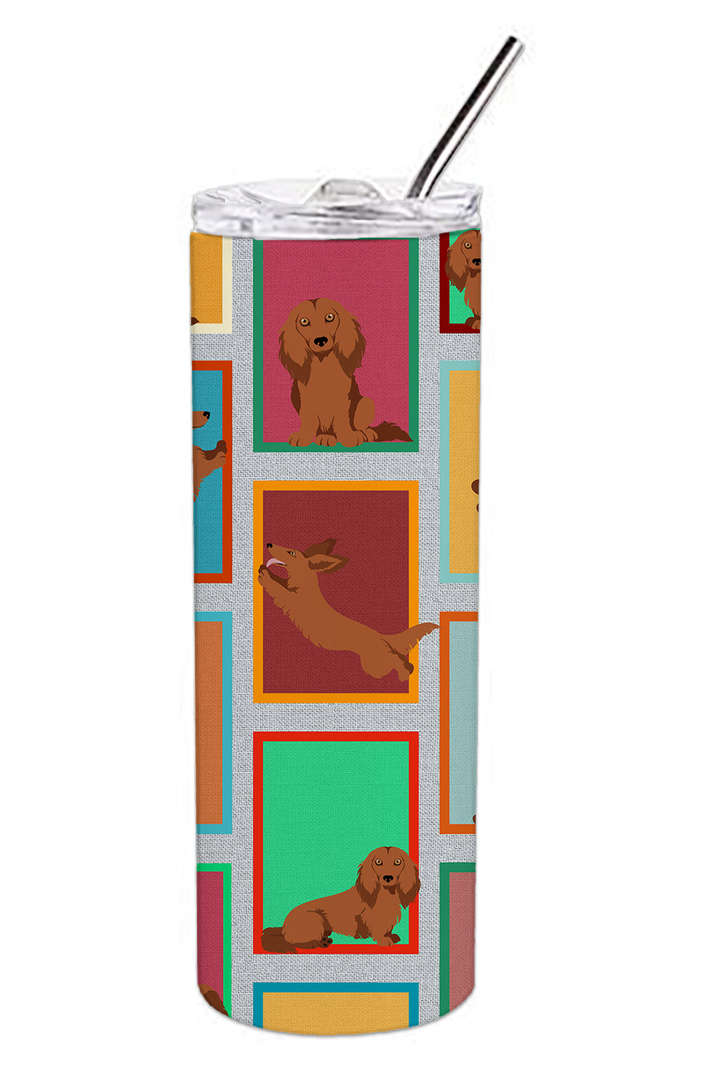 Buy this Lots of Longhaired Red Dachshund Stainless Steel 20 oz Skinny Tumbler