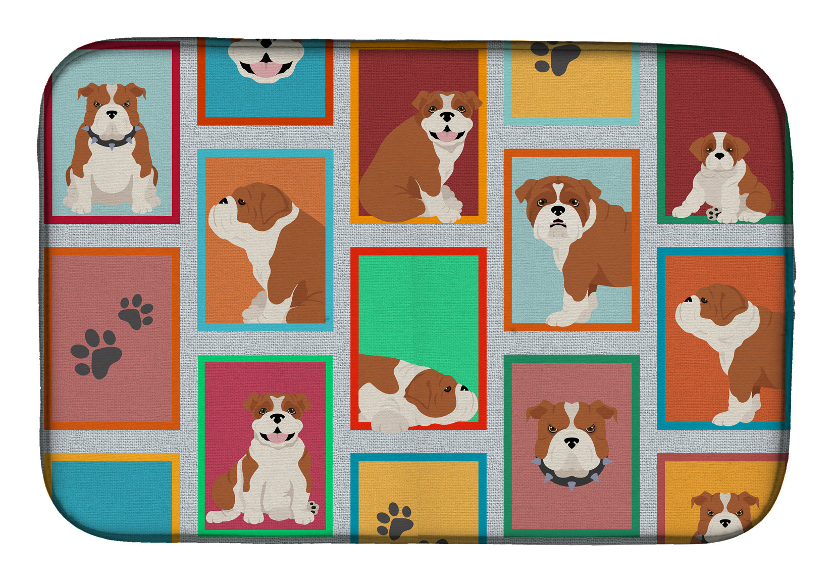 Lots of Red and White English Bulldog Dish Drying Mat  the-store.com.