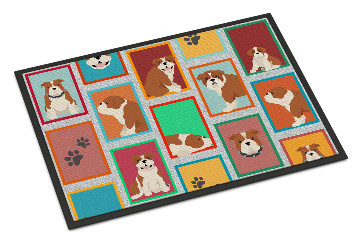 Buy this Lots of Red and White English Bulldog Indoor or Outdoor Mat 24x36