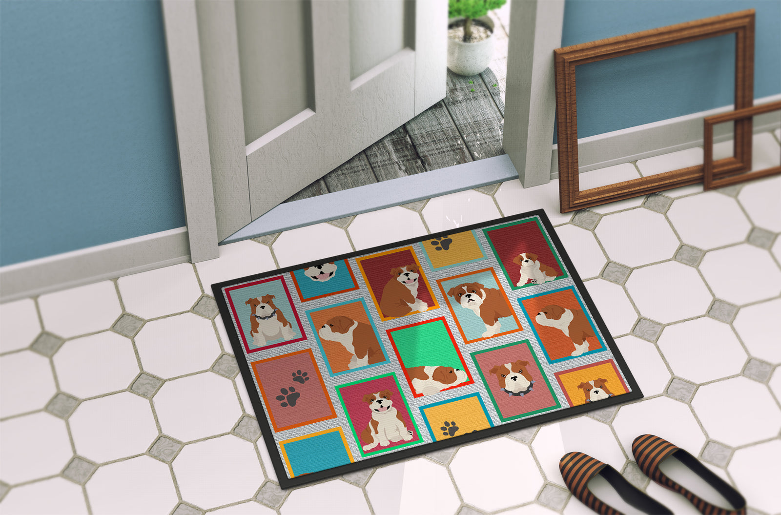 Caroline's Treasures Lots of Red and White English Bulldog Doormat - 18x27 Decorative Floor Mat – Indoor/Outdoor Rug with Artistic Flair