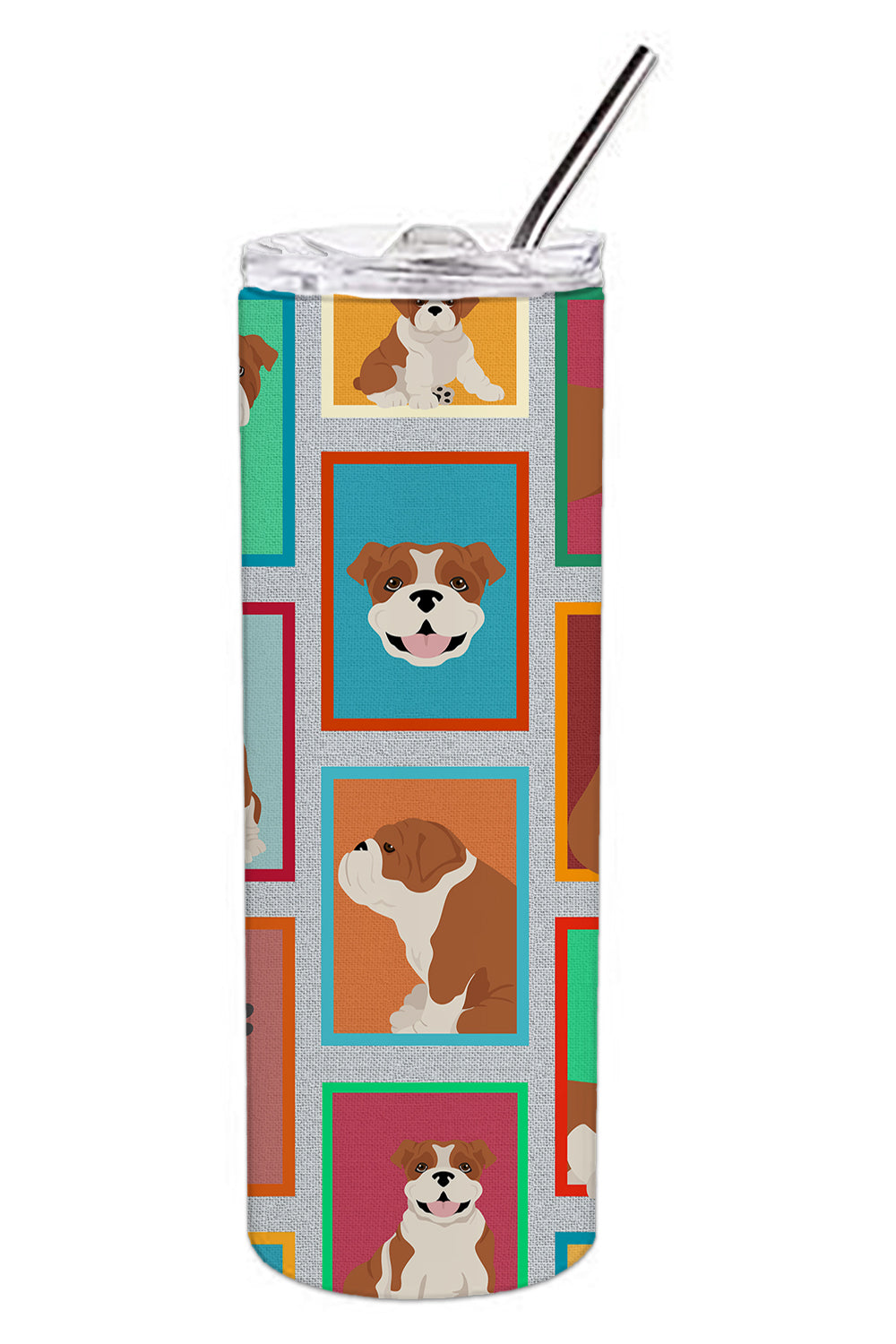 Lots of Red and White English Bulldog Stainless Steel 20 oz Skinny Tumbler - the-store.com