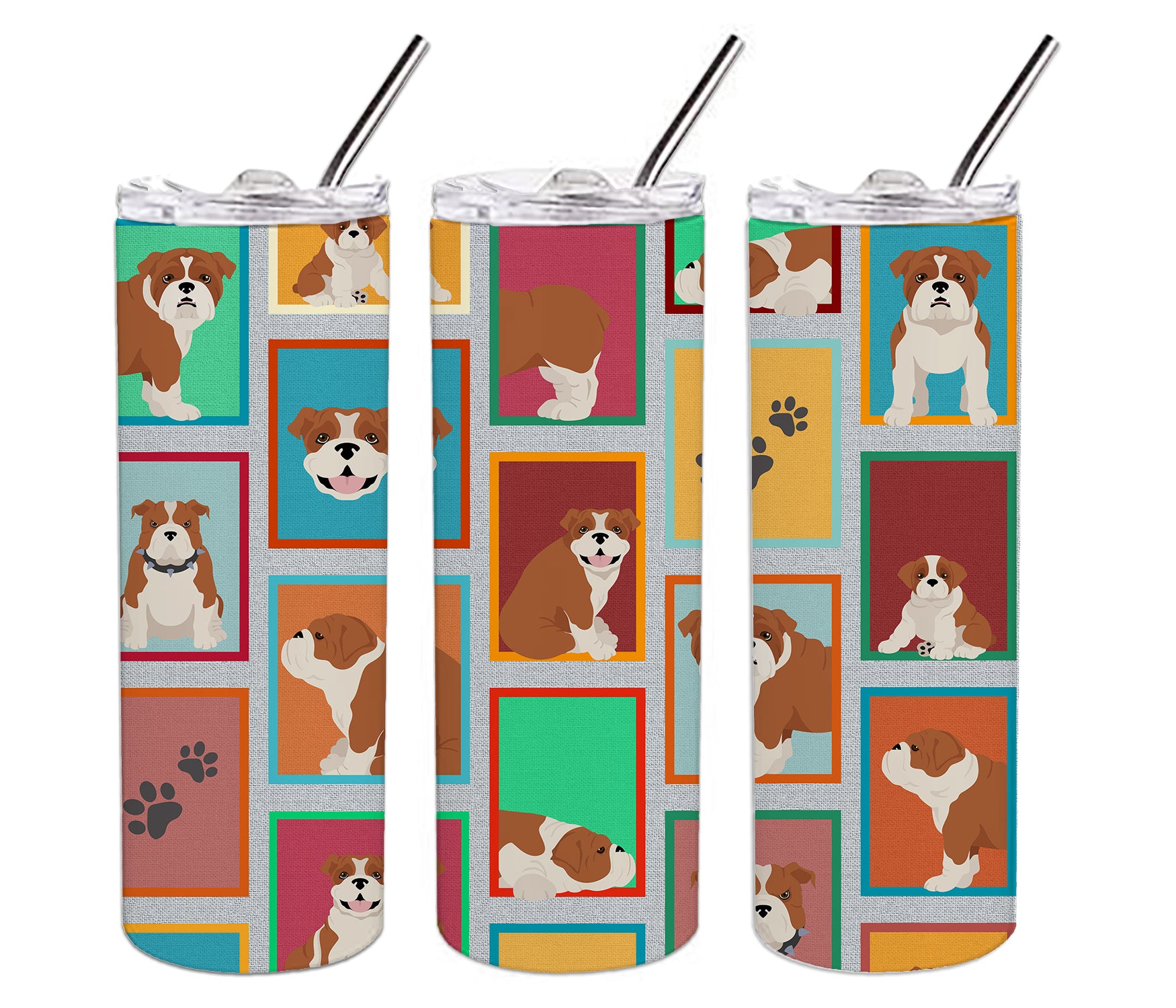 Lots of Red and White English Bulldog Stainless Steel 20 oz Skinny Tumbler - the-store.com