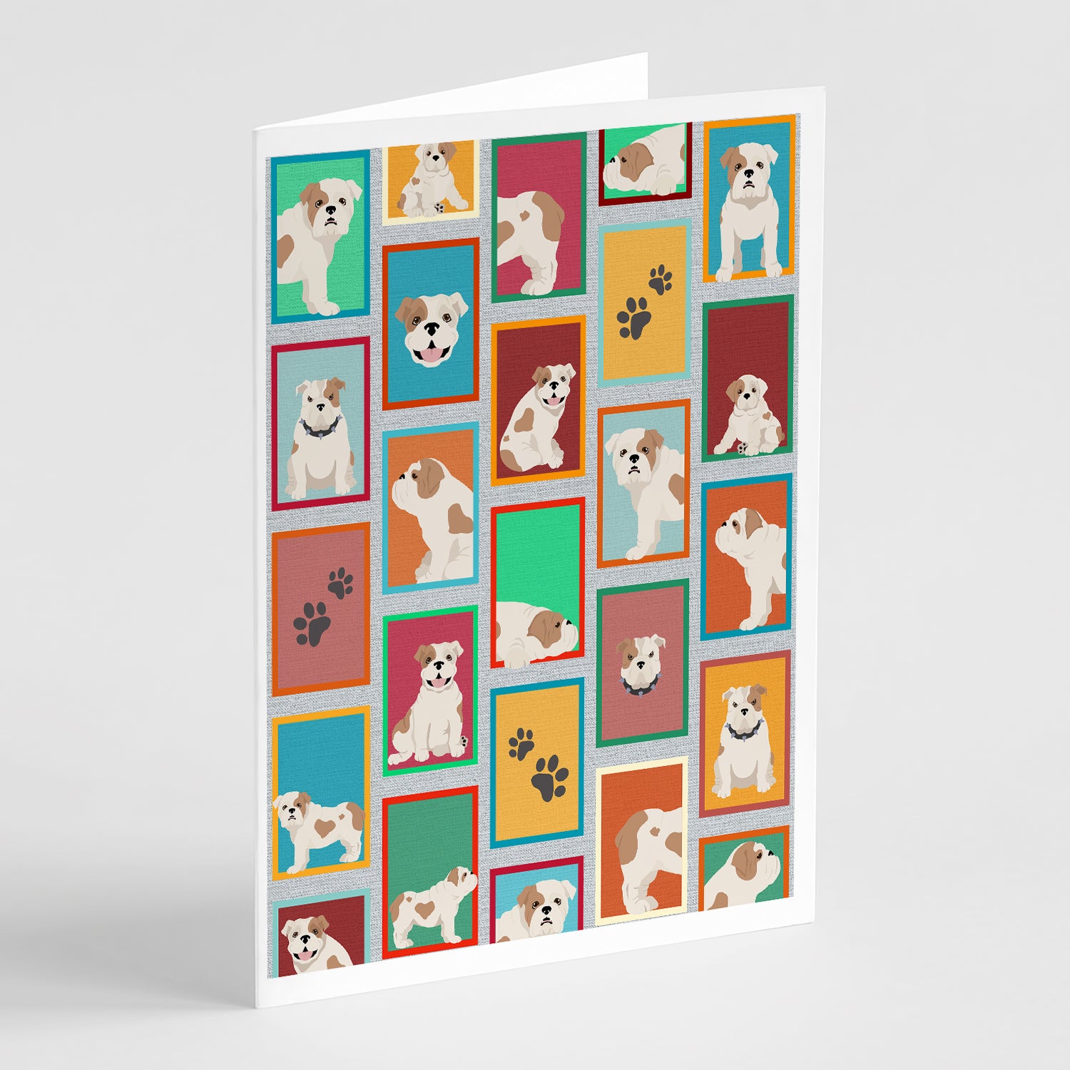 Buy this Lots of Piebald English Bulldog Greeting Cards and Envelopes Pack of 8