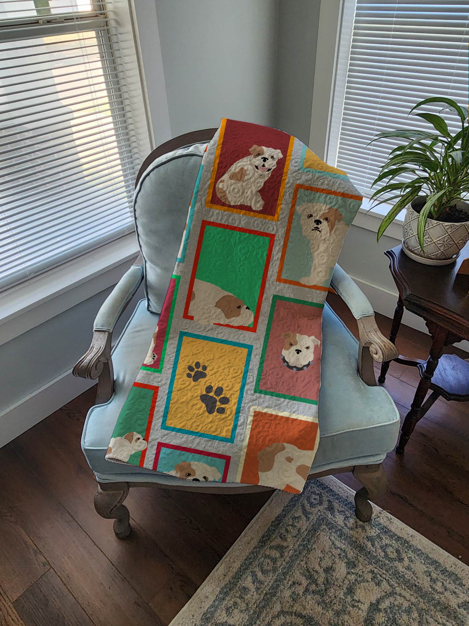 Lots of Piebald English Bulldog Quilted Blanket 50x60 - the-store.com