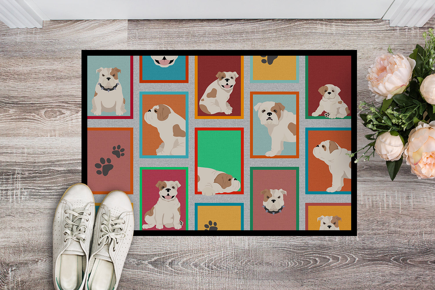 Caroline's Treasures Lots of Piebald English Bulldog Doormat - 18x27 Decorative Floor Mat – Indoor/Outdoor Rug with Artistic Flair