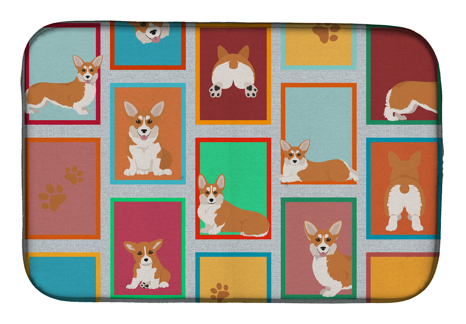 Lots of Red and White Pembroke Corgi Dish Drying Mat  the-store.com.