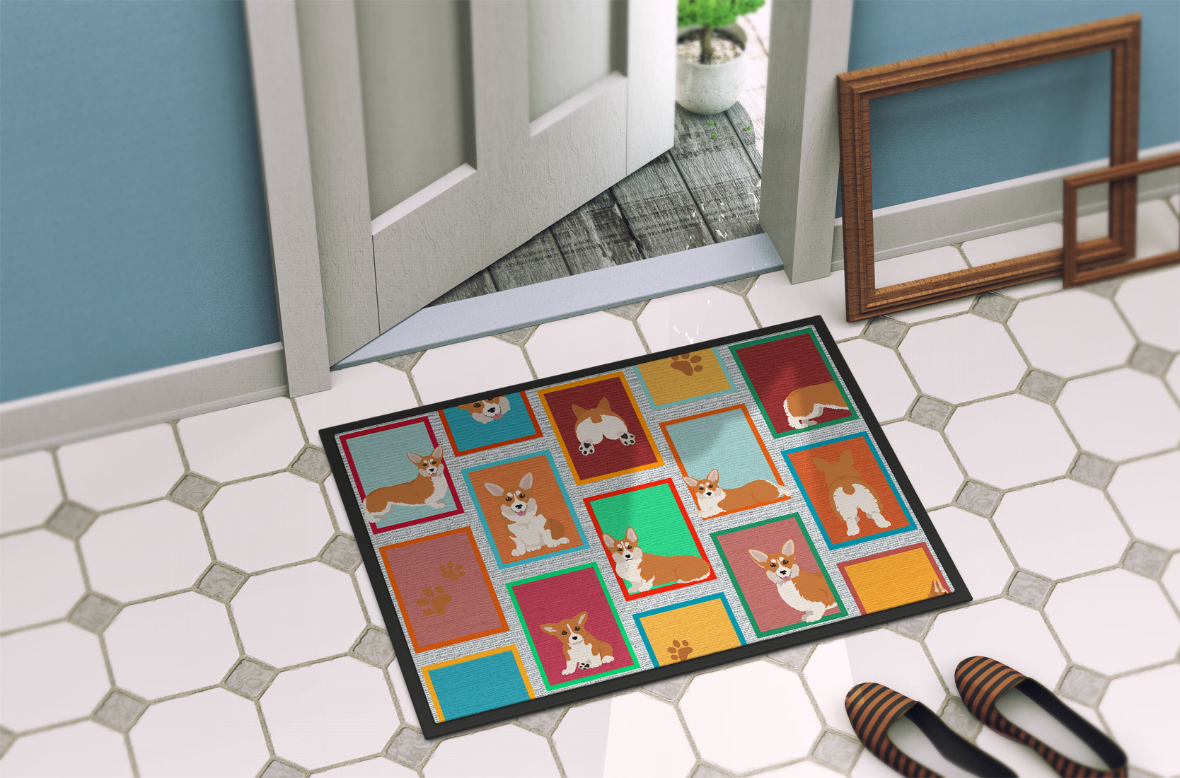 Lots of Red and White Pembroke Corgi Indoor or Outdoor Mat 24x36 - the-store.com