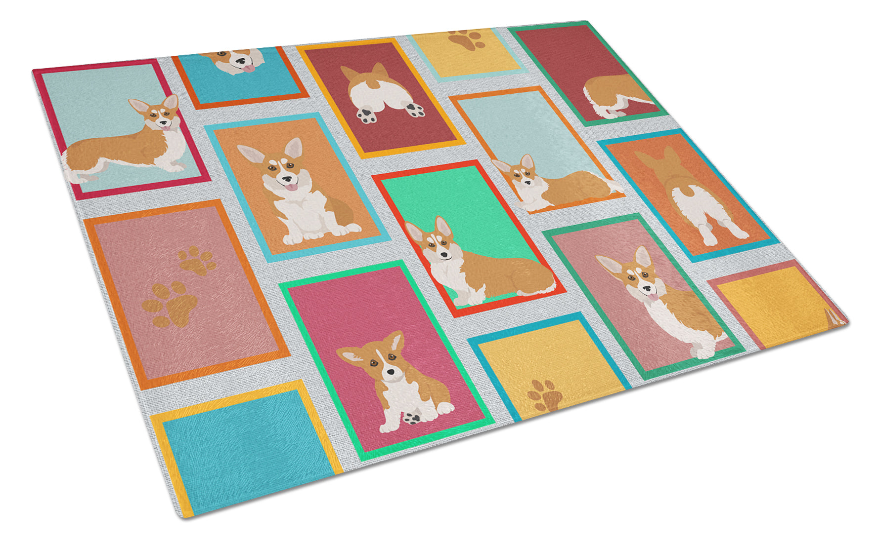 Buy this Lots of Red and White Pembroke Corgi Glass Cutting Board Large