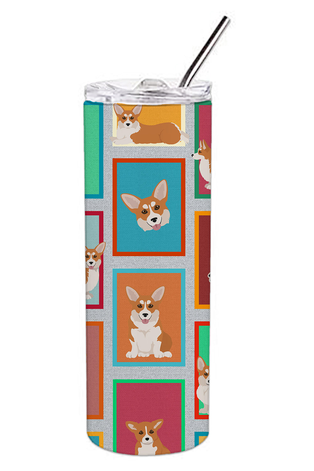 Lots of Red and White Pembroke Corgi Stainless Steel 20 oz Skinny Tumbler - the-store.com