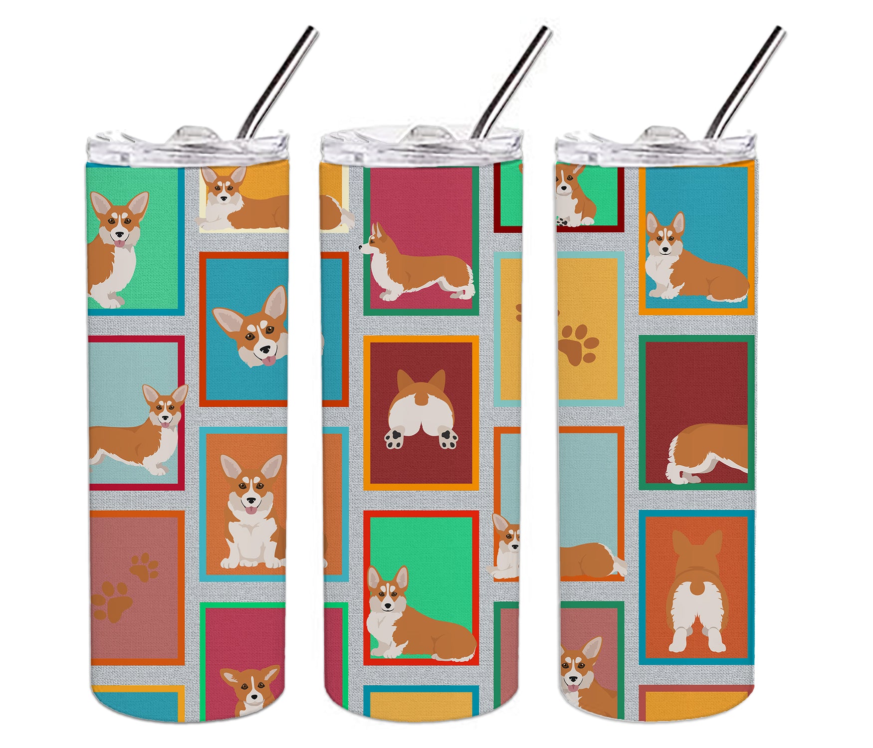 Lots of Red and White Pembroke Corgi Stainless Steel 20 oz Skinny Tumbler - the-store.com