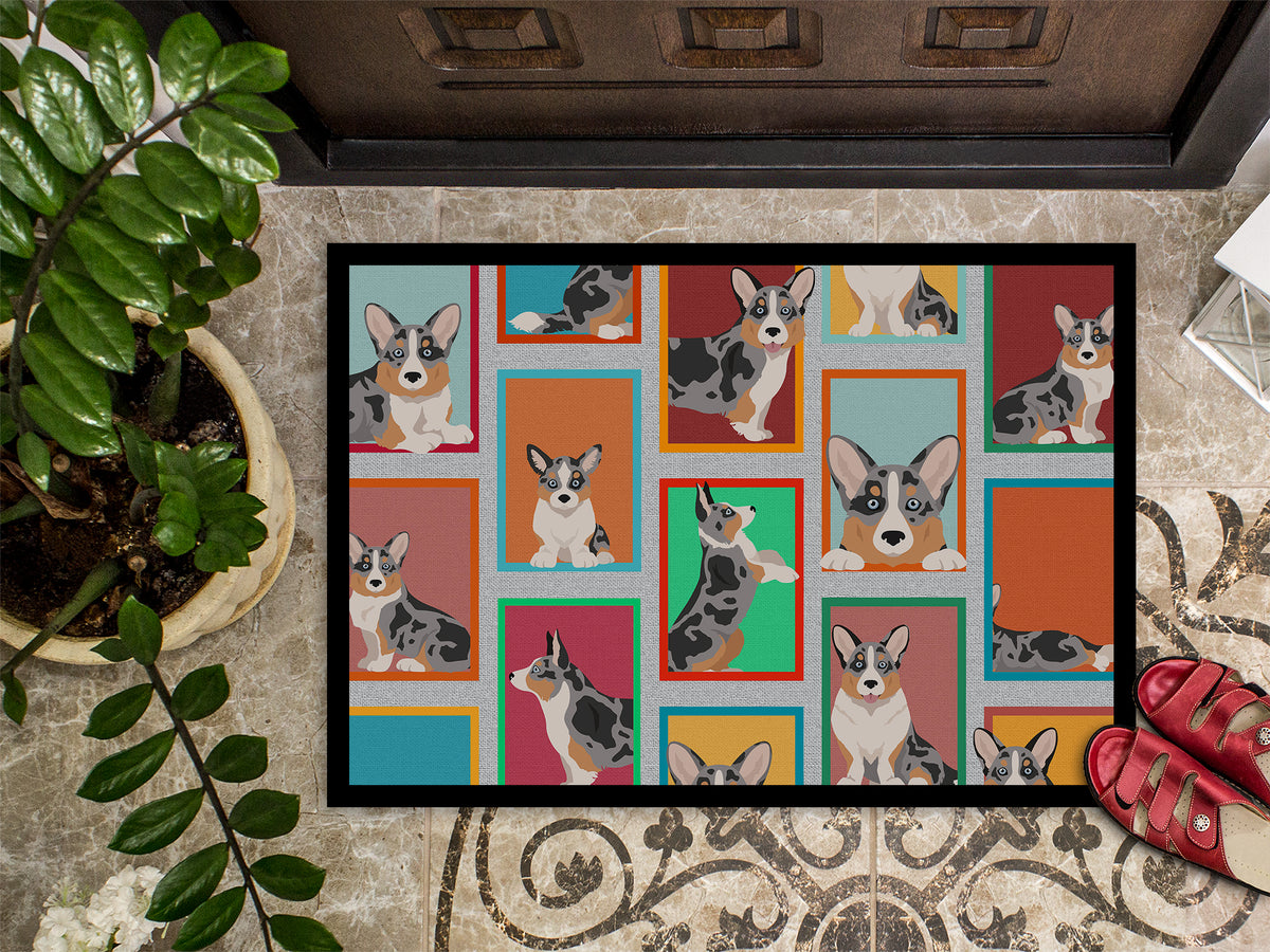 Caroline's Treasures Lots of Blue Merle Welsh Cardigan Corgi Doormat - 18x27 Decorative Floor Mat – Indoor/Outdoor Rug with Artistic Flair