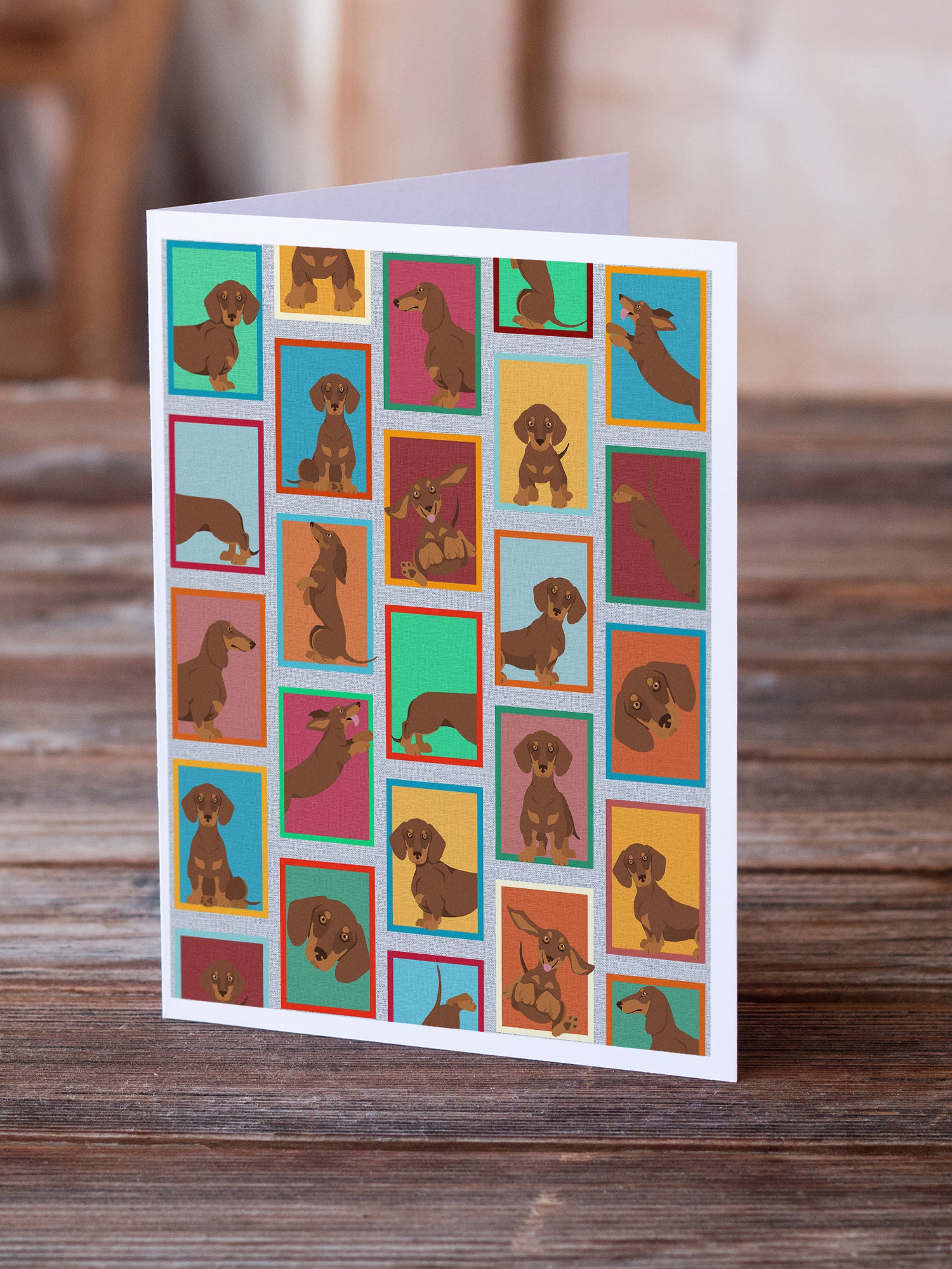 Buy this Lots of Chocolate and Tan Dachshund Greeting Cards and Envelopes Pack of 8