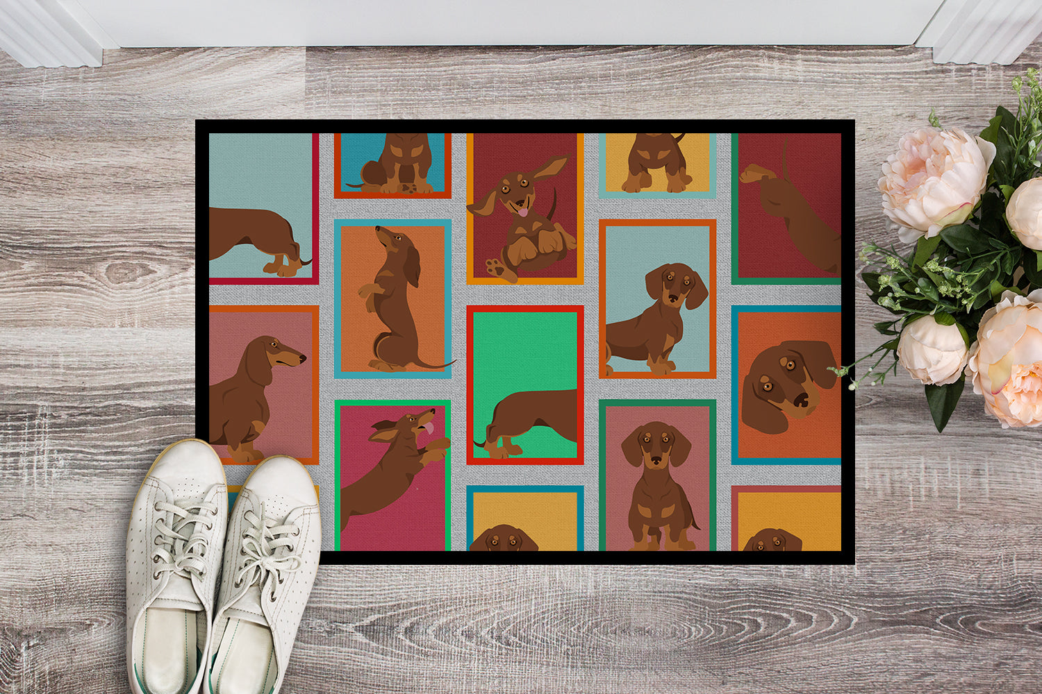 Buy this Lots of Chocolate and Tan Dachshund Indoor or Outdoor Mat 24x36