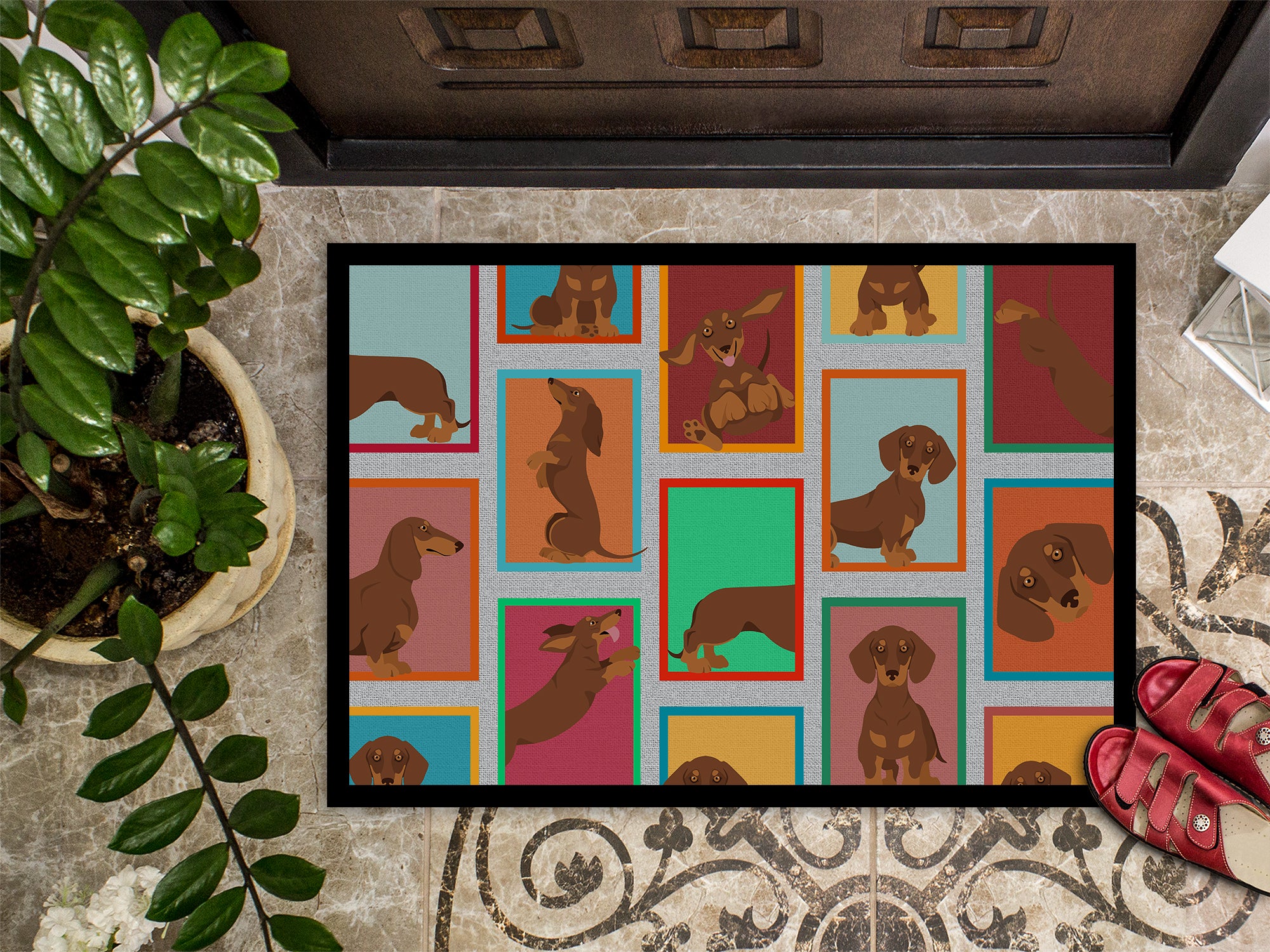 Lots of Chocolate and Tan Dachshund Indoor or Outdoor Mat 24x36 - the-store.com