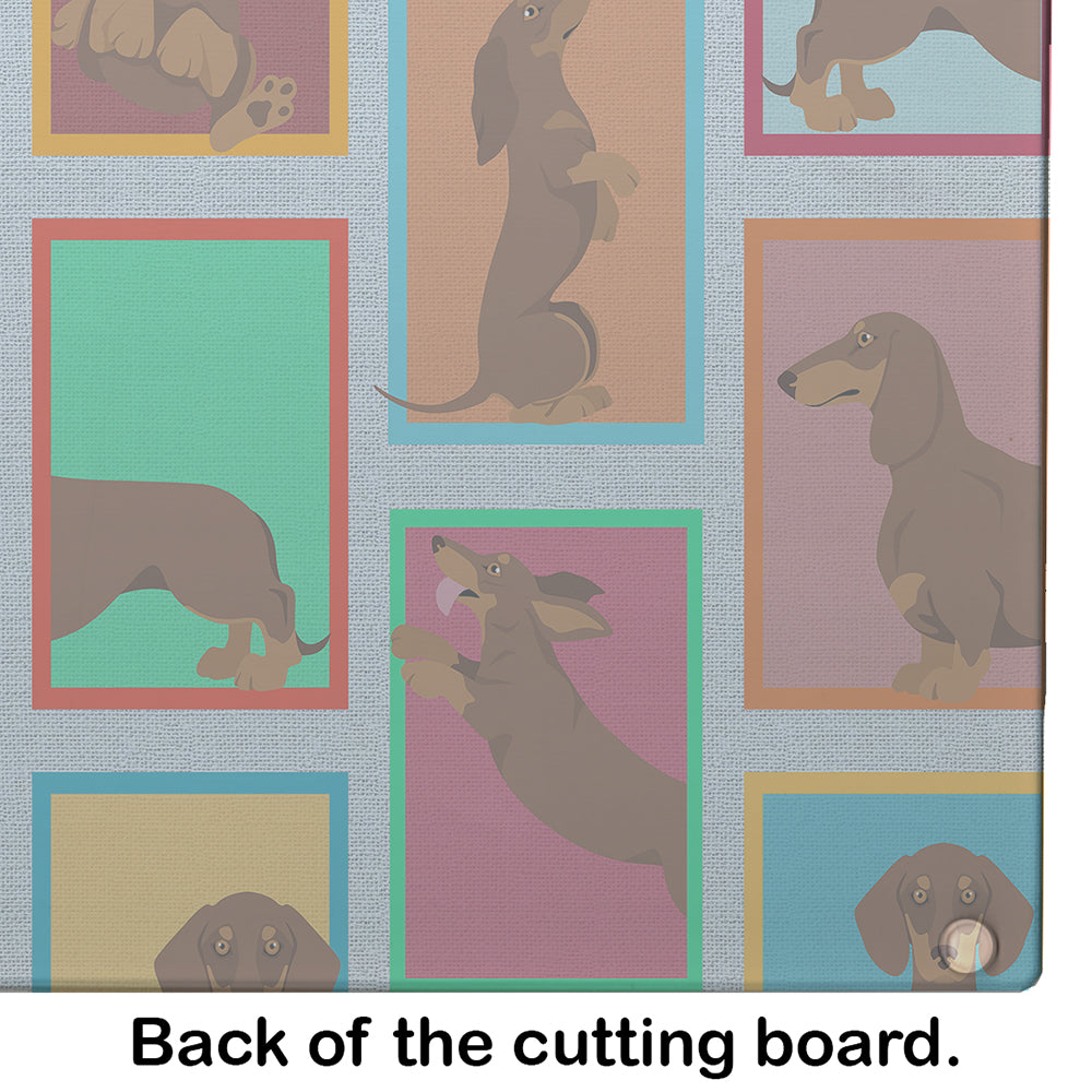 Lots of Chocolate and Tan Dachshund Glass Cutting Board Large - the-store.com