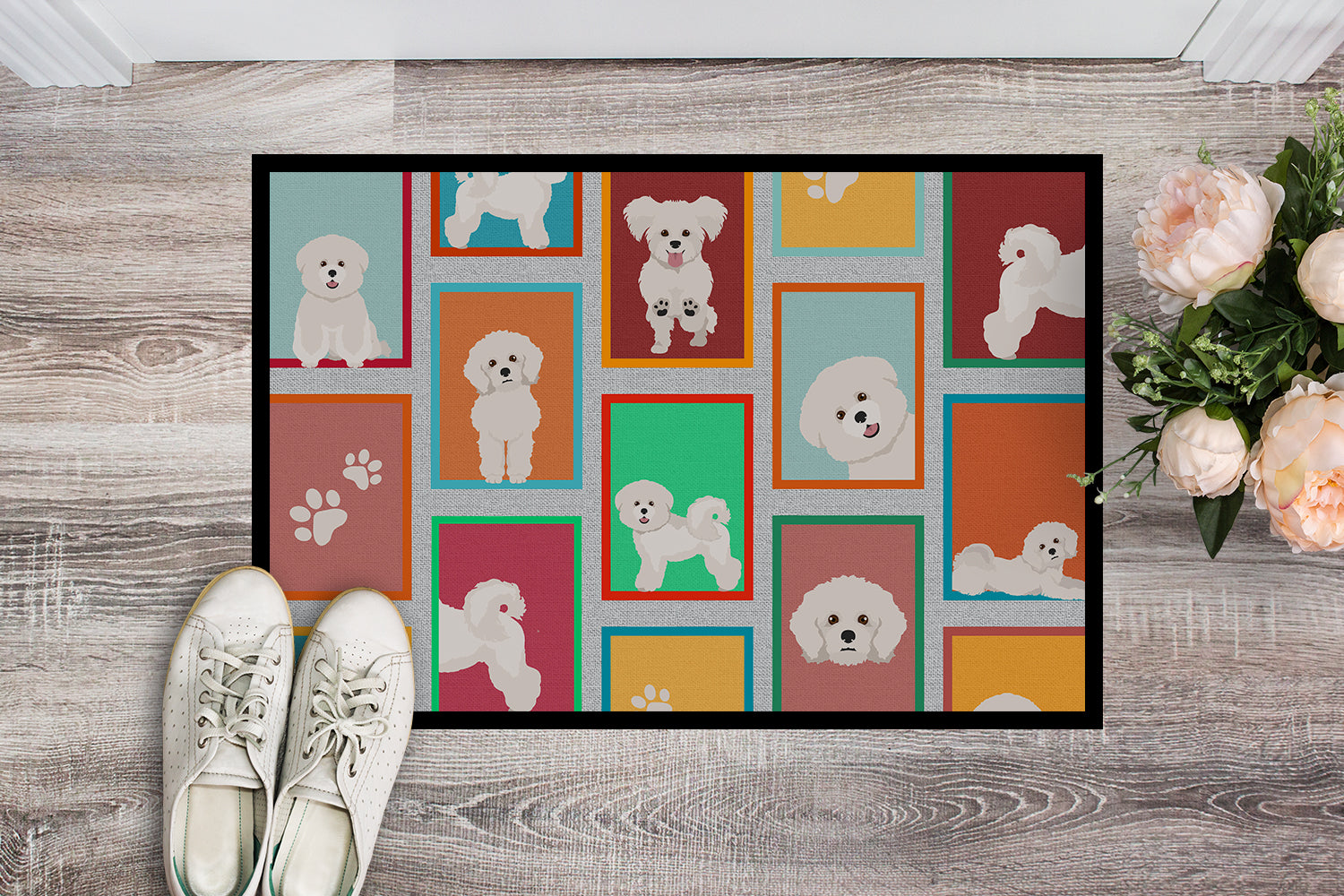 Caroline's Treasures Lots of Bichon Frise Doormat - 24x36 Decorative Floor Mat – Indoor/Outdoor Rug with Artistic Flair