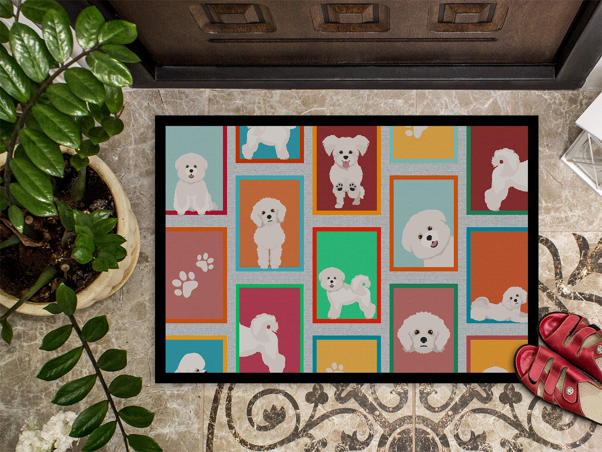 Lots of Bichon Frise Indoor or Outdoor Mat 24x36 - the-store.com