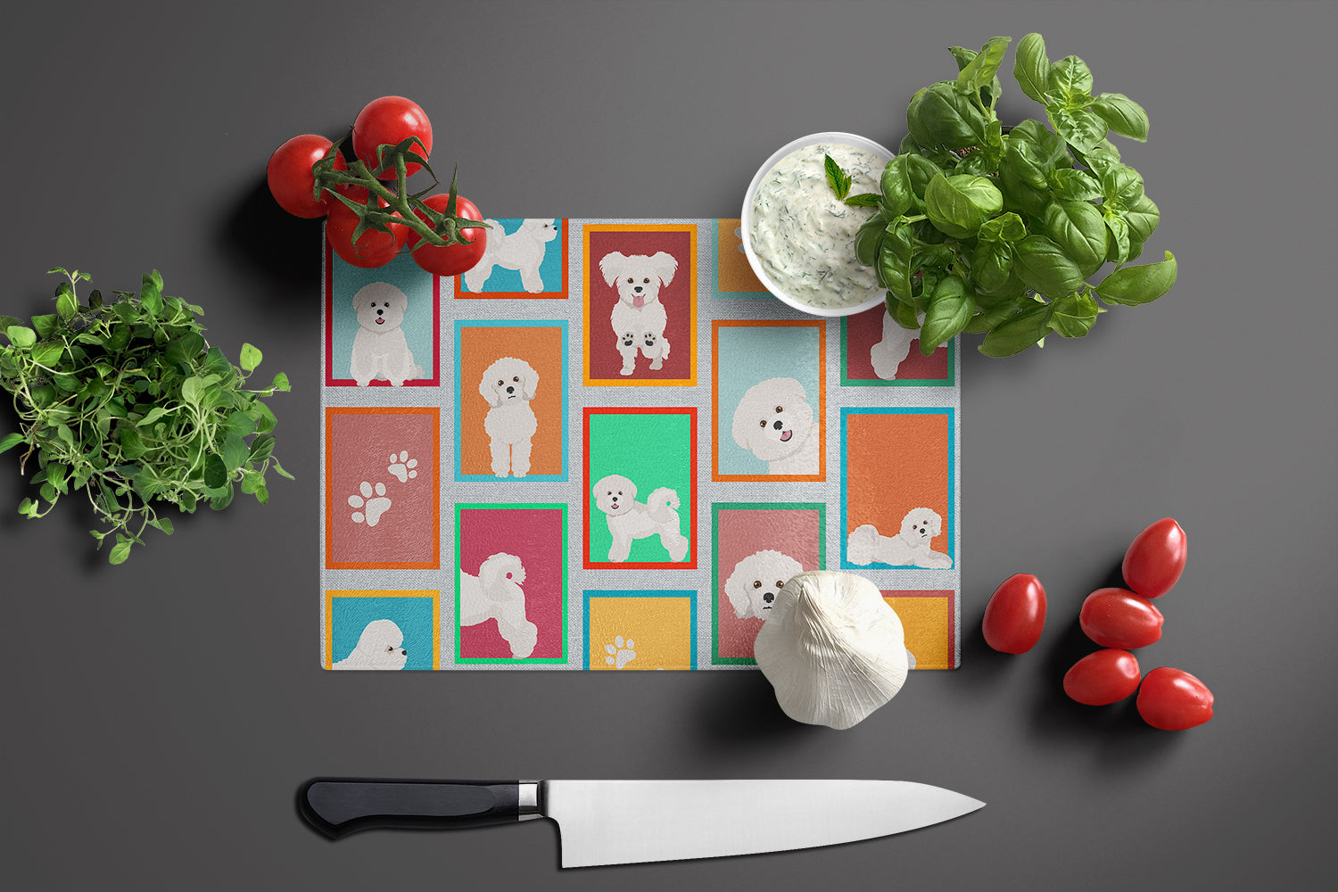 Lots of Bichon Frise Glass Cutting Board Large - the-store.com