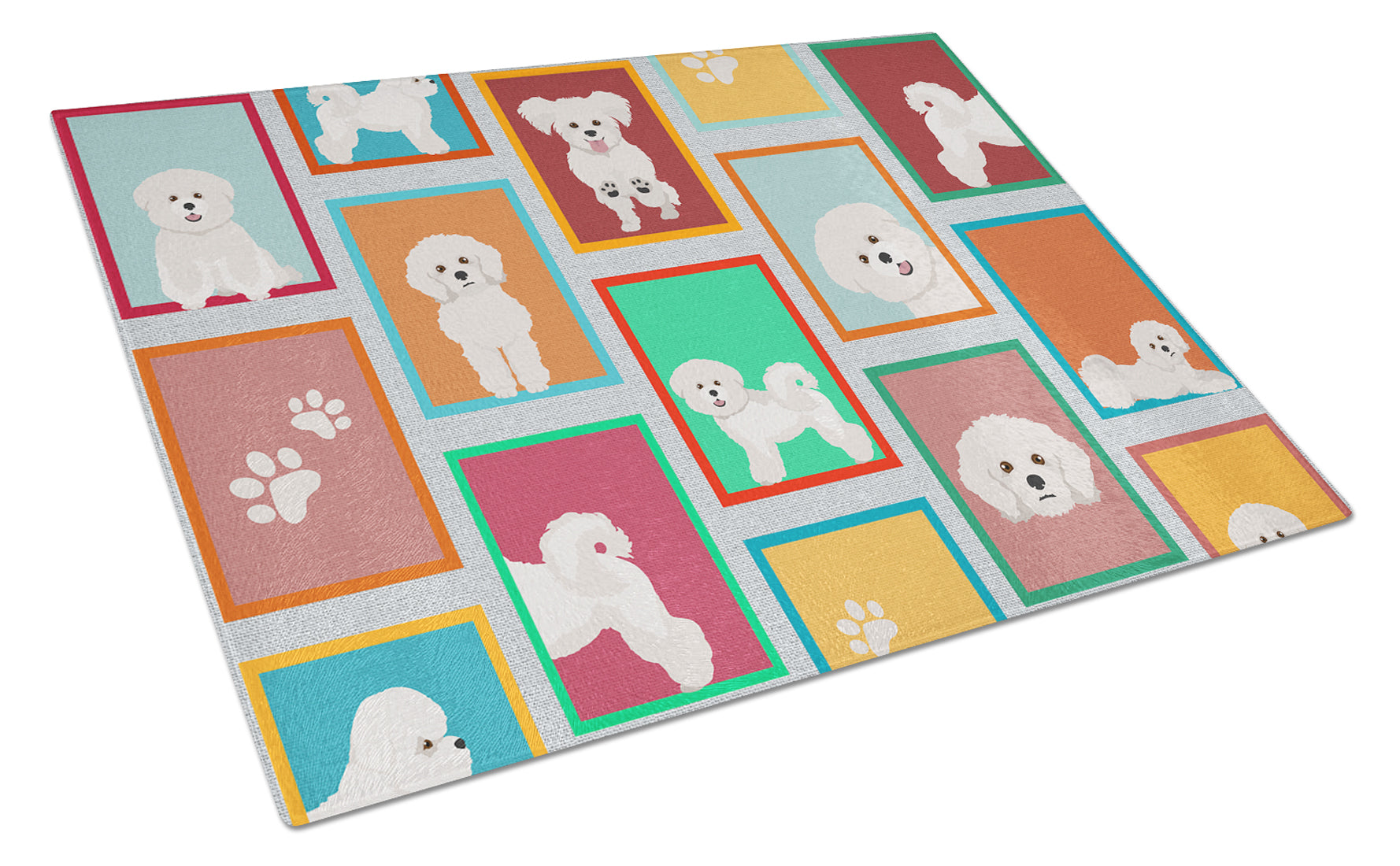 Buy this Lots of Bichon Frise Glass Cutting Board Large