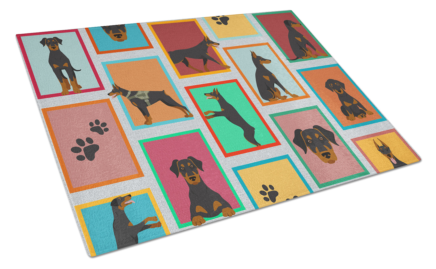 Buy this Lots of Doberman Pinscher Glass Cutting Board Large