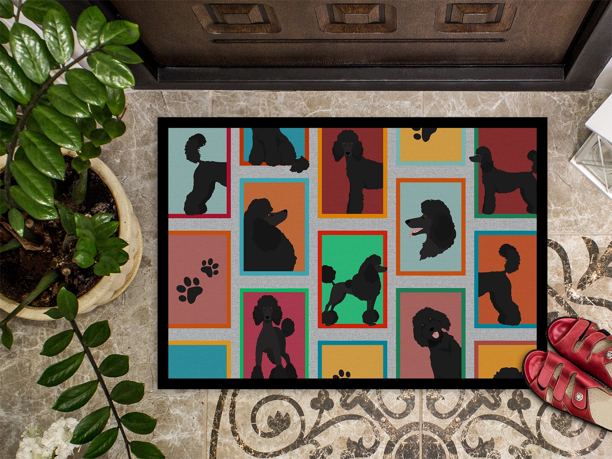 Lots of Black Standard Poodle Indoor or Outdoor Mat 24x36 - the-store.com