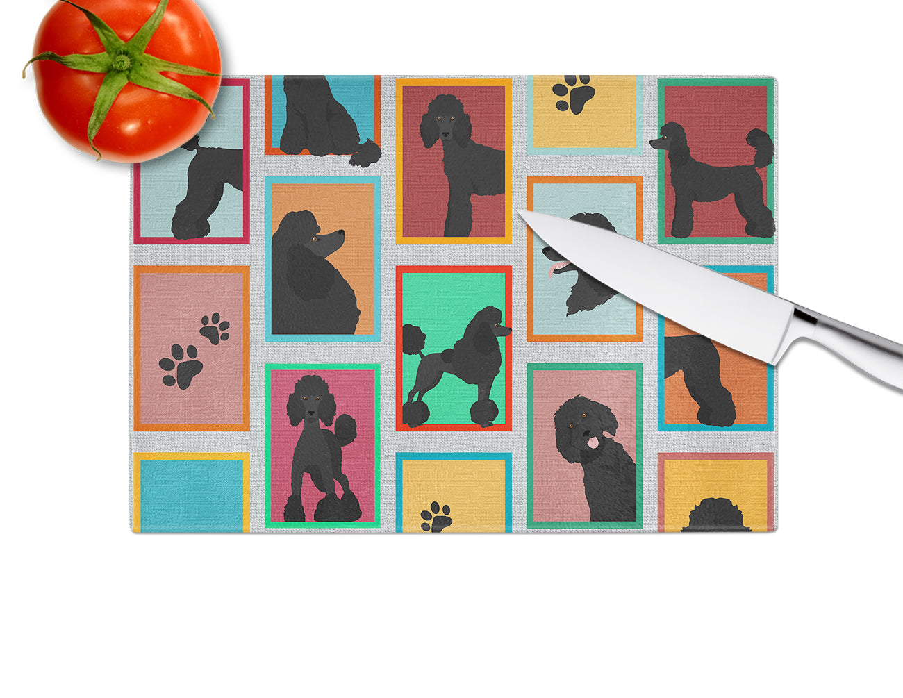 Lots of Black Standard Poodle Glass Cutting Board Large - the-store.com