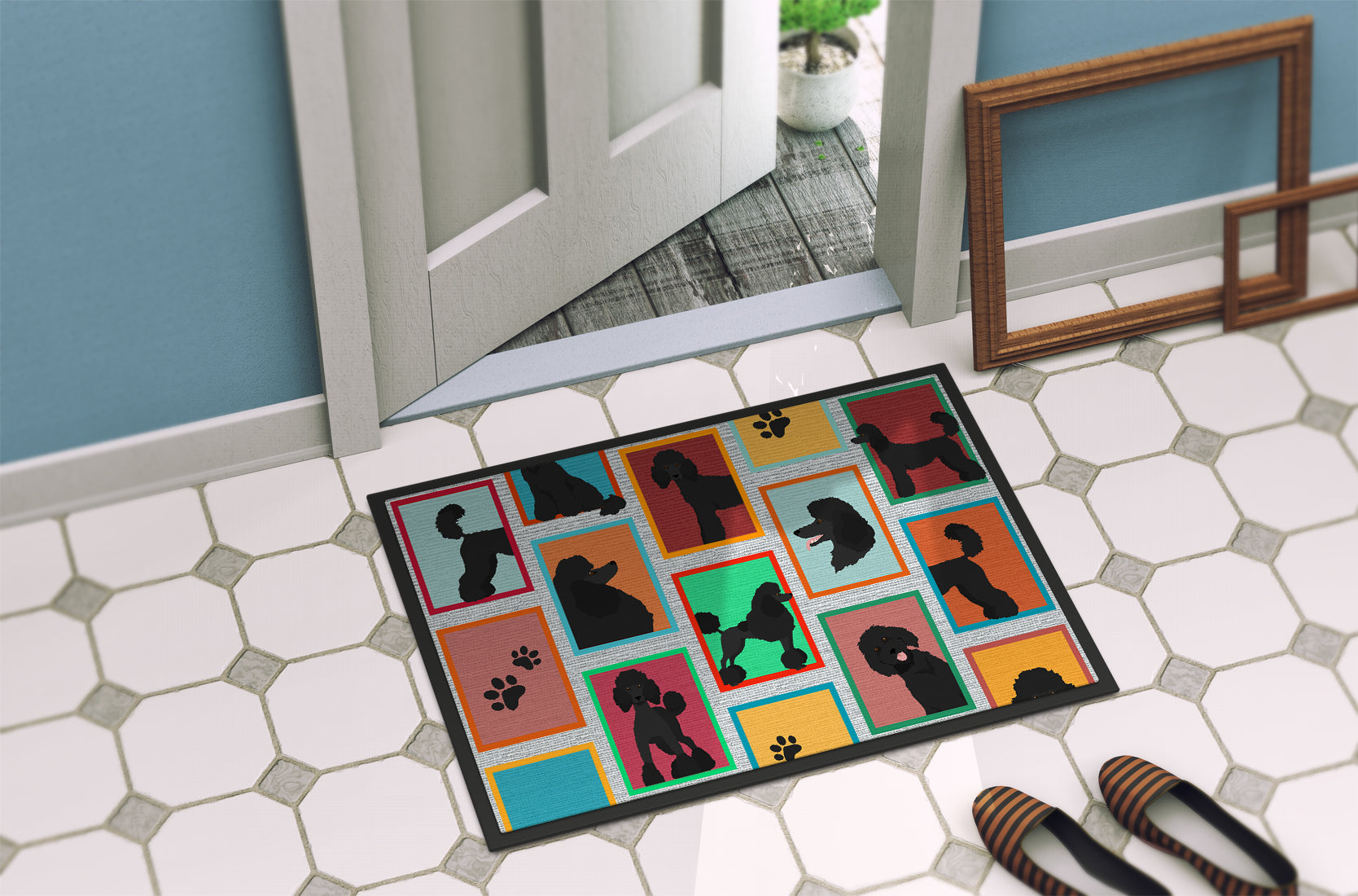 Lots of Black Standard Poodle Indoor or Outdoor Mat 18x27 - the-store.com