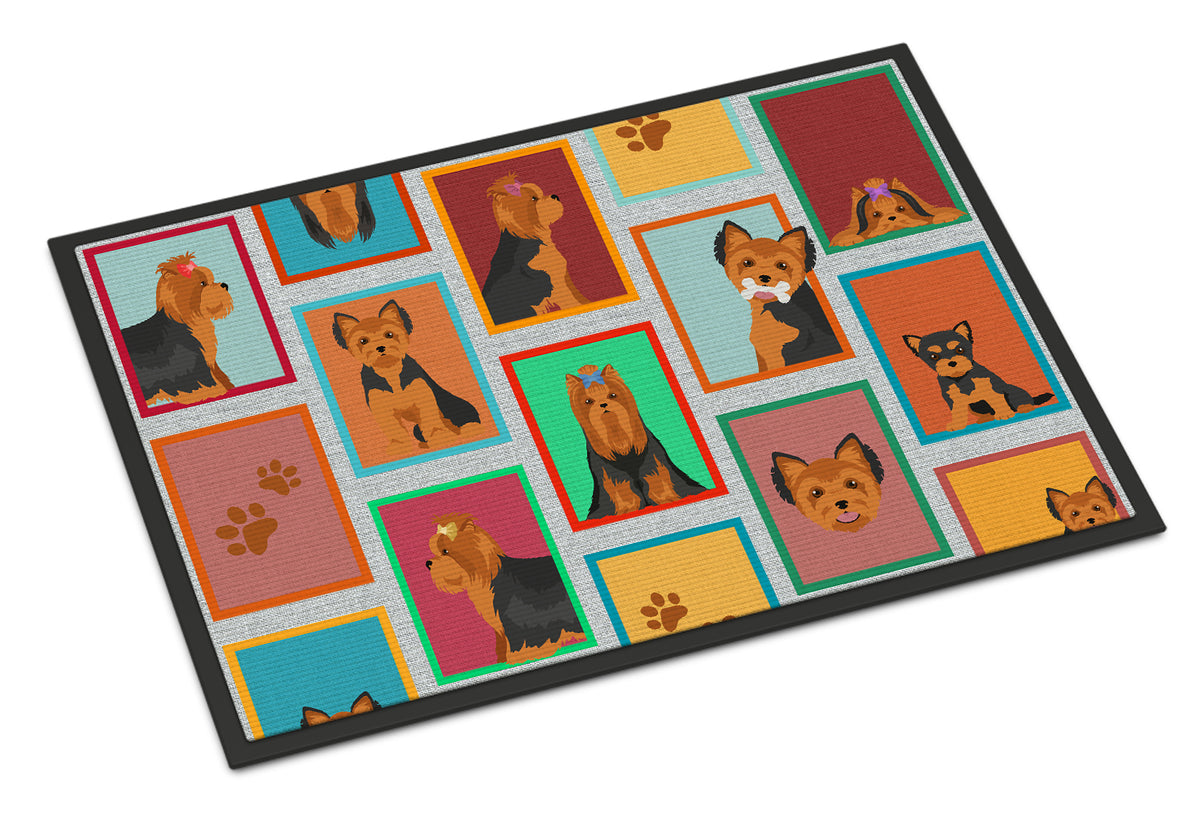 Buy this Lots of Black and Tan Yorkie Indoor or Outdoor Mat 24x36