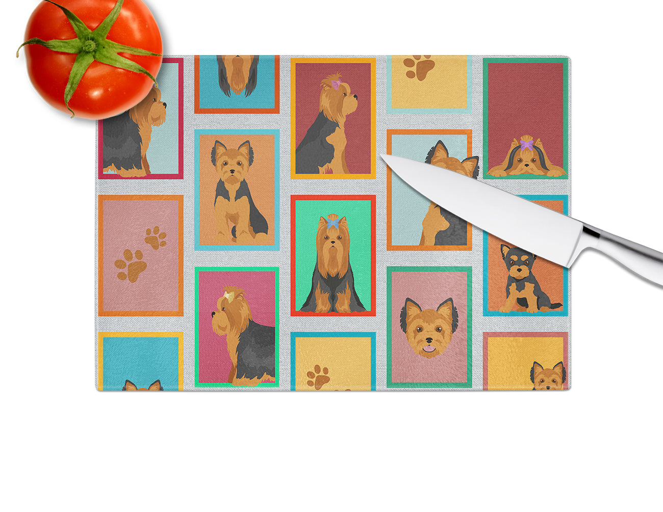 Lots of Black and Tan Yorkie Glass Cutting Board Large - the-store.com