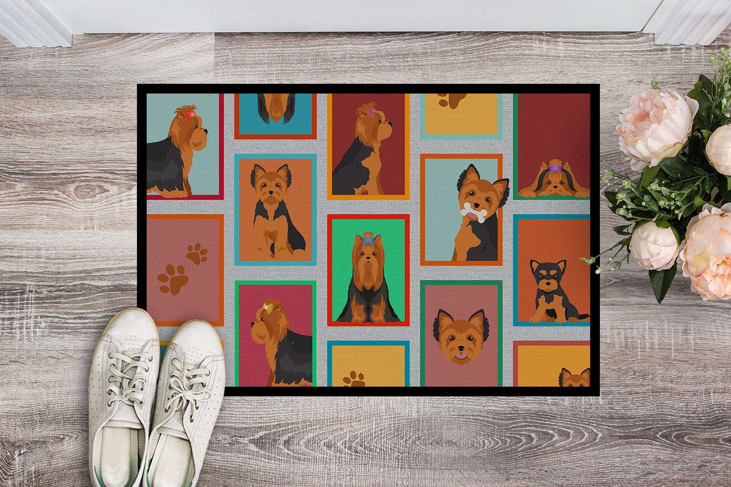 Caroline's Treasures Lots of Black and Tan Yorkie Doormat - 18x27 Decorative Floor Mat – Indoor/Outdoor Rug with Artistic Flair