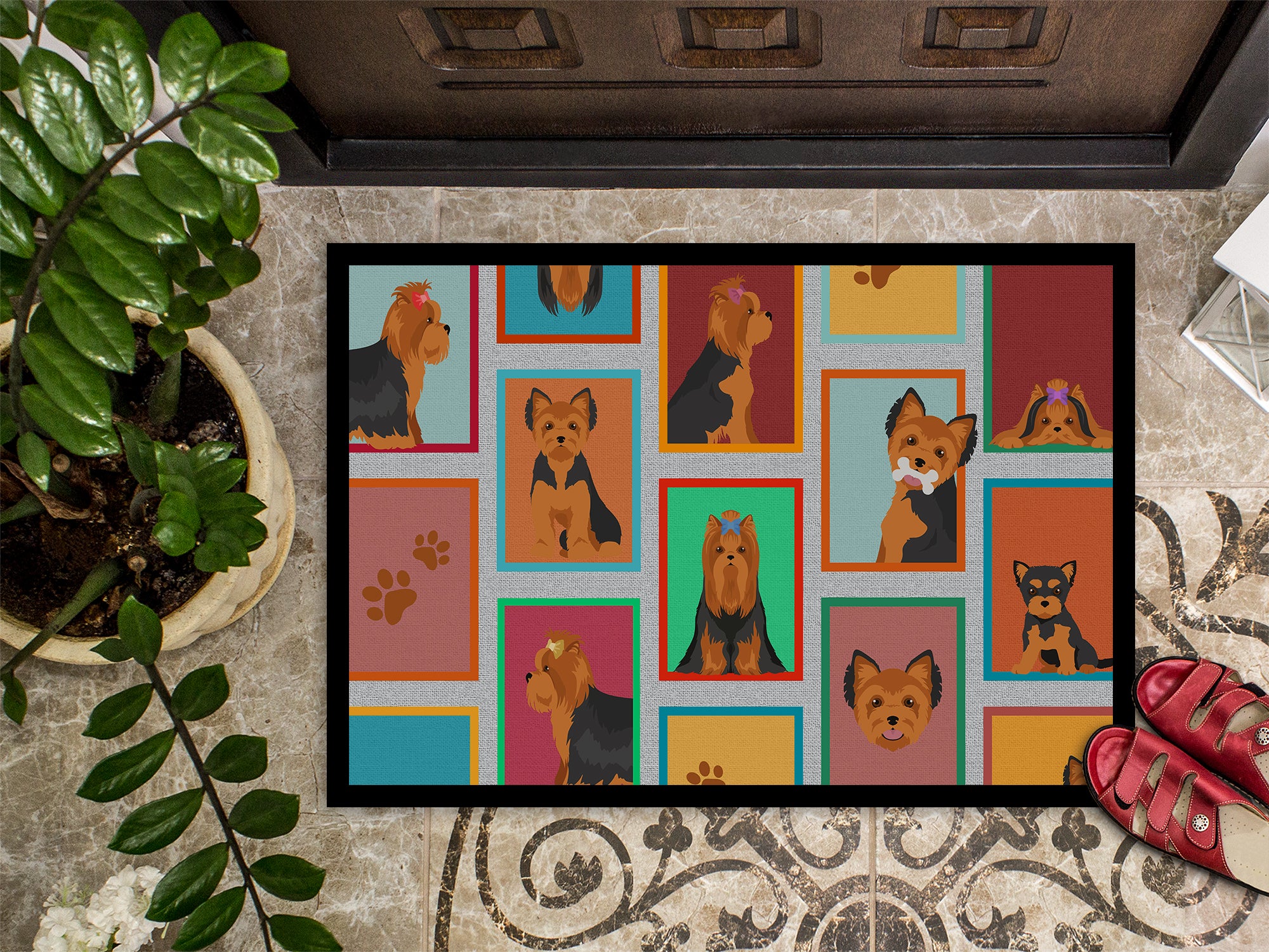 Lots of Black and Tan Yorkie Indoor or Outdoor Mat 18x27 - the-store.com