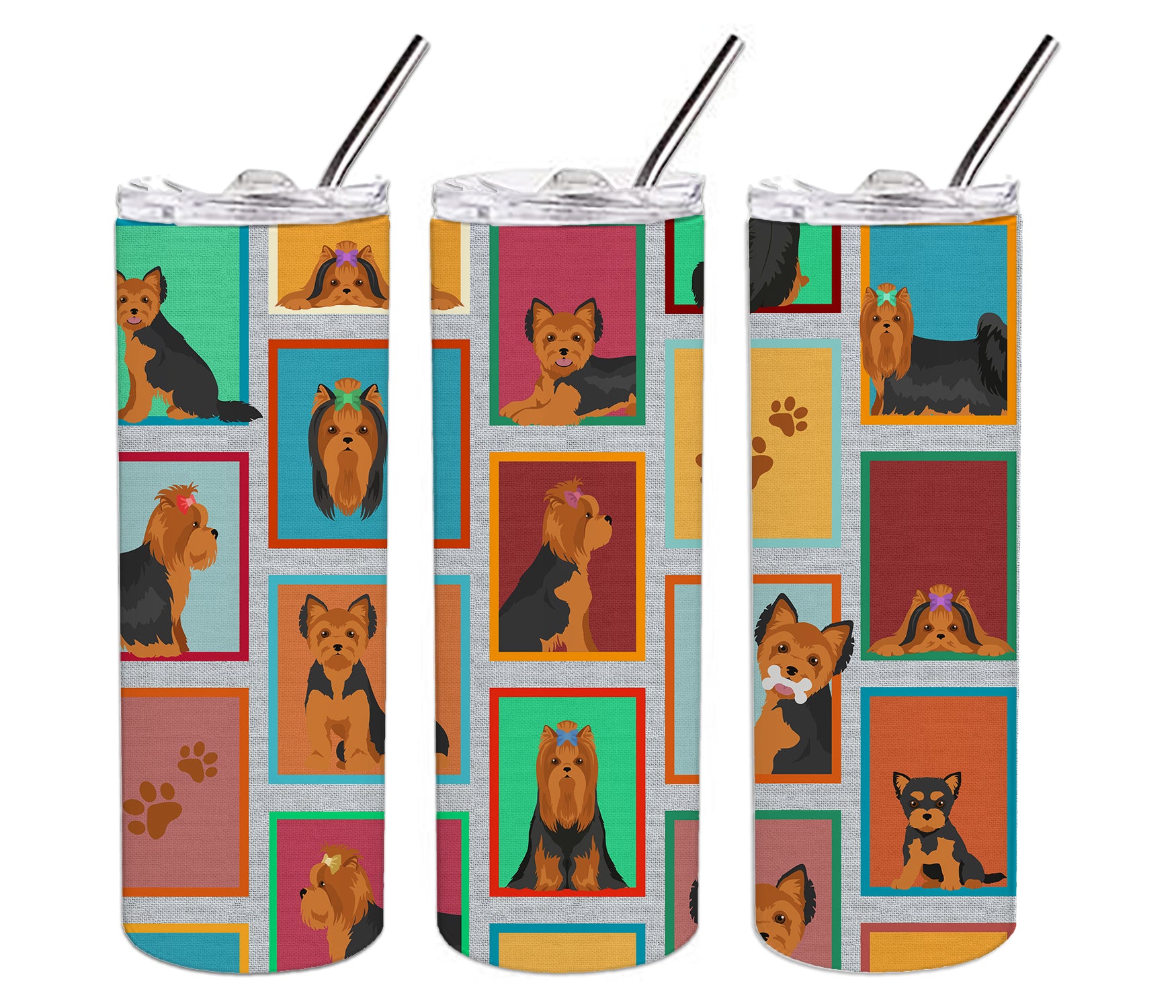 Lots of Black and Tan Yorkie Stainless Steel 20 oz Skinny Tumbler - the-store.com