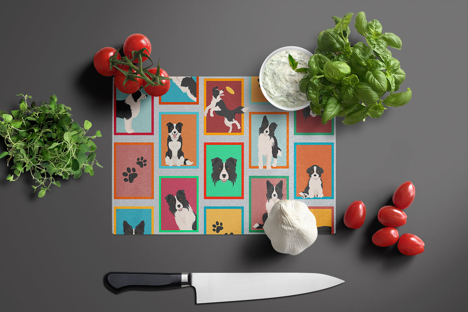 Lots of Border Collie Glass Cutting Board Large - the-store.com