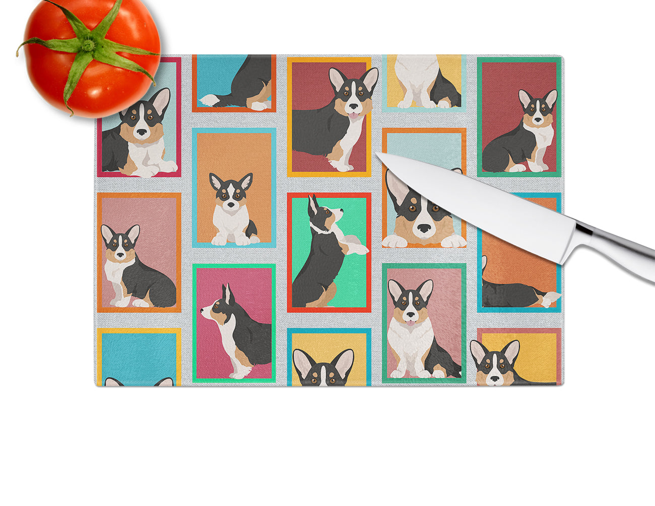 Lots of Tricolor Cardigan Corgi Glass Cutting Board Large - the-store.com