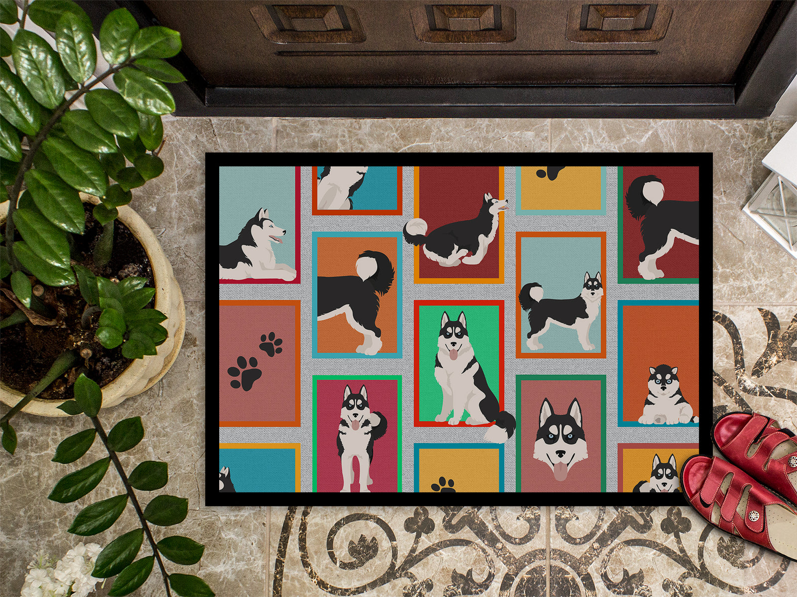Caroline's Treasures Lots of Siberian Husky Doormat - 18x27 Decorative Floor Mat – Indoor/Outdoor Rug with Artistic Flair