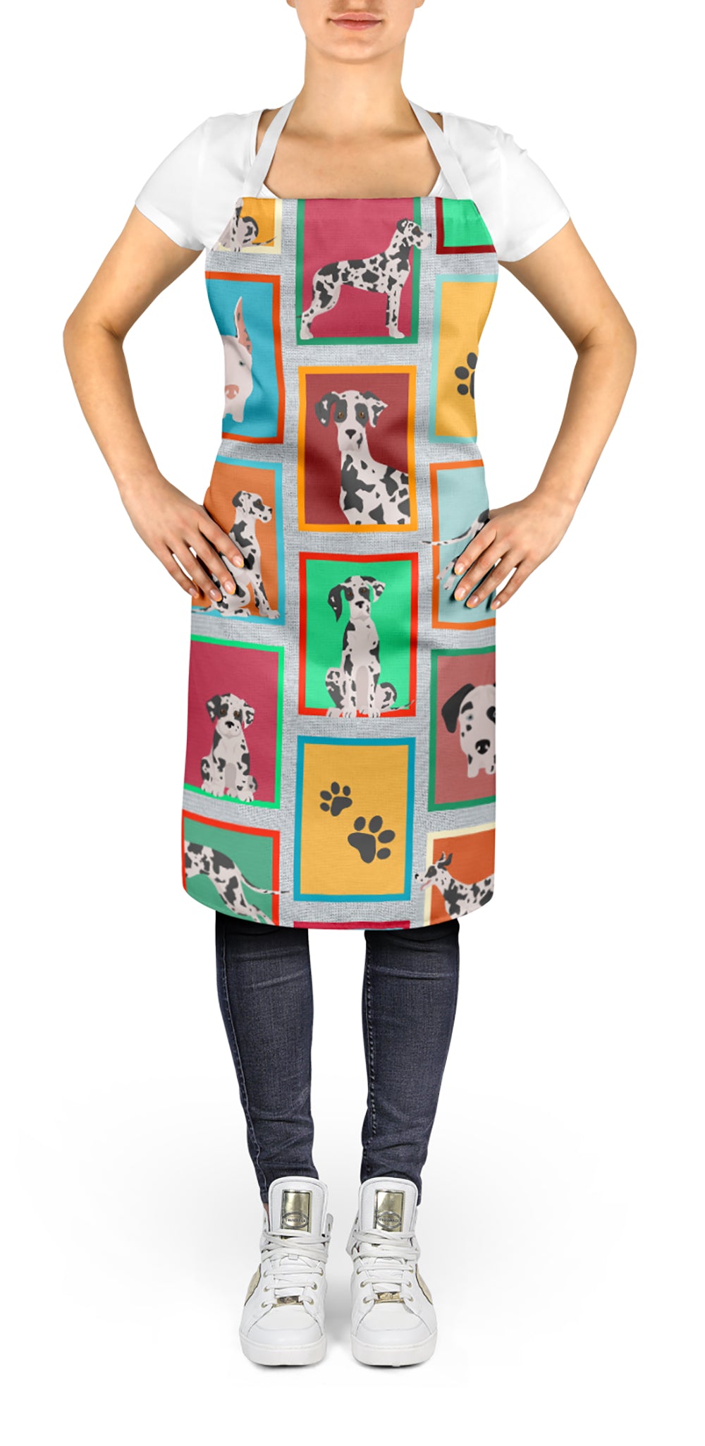 Lots of Harlequin Natural Ears Great Dane Apron  the-store.com.