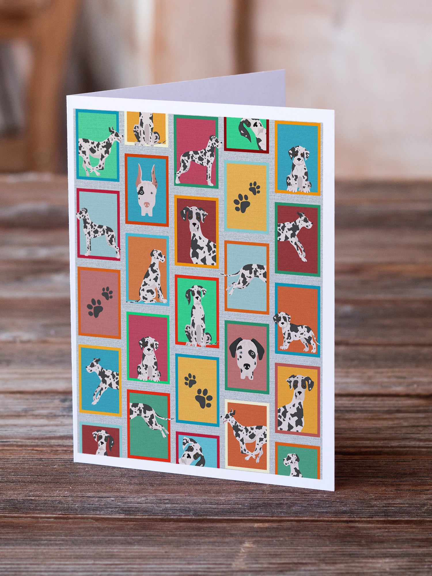 Lots of Harlequin Natural Ears Great Dane Greeting Cards and Envelopes Pack of 8 - the-store.com