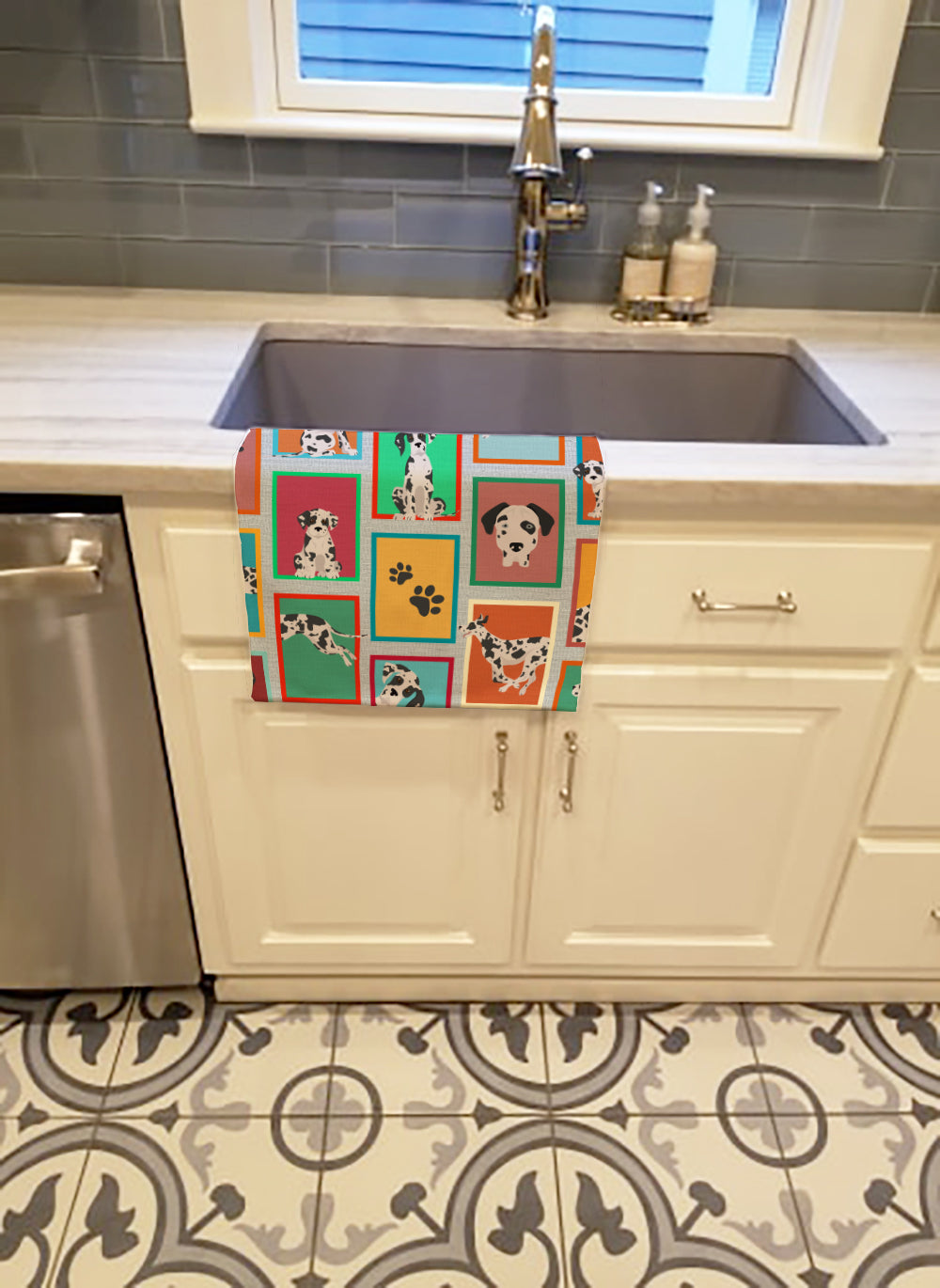 Lots of Harlequin Natural Ears Great Dane Kitchen Towel - the-store.com