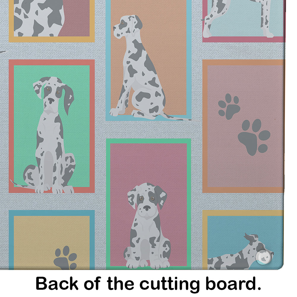 Lots of Harlequin Natural Ears Great Dane Glass Cutting Board Large - the-store.com